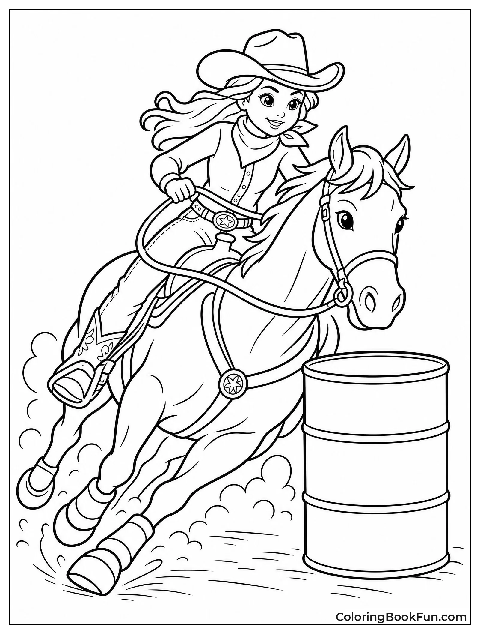 Cowgirl Racing Around a Barrel
