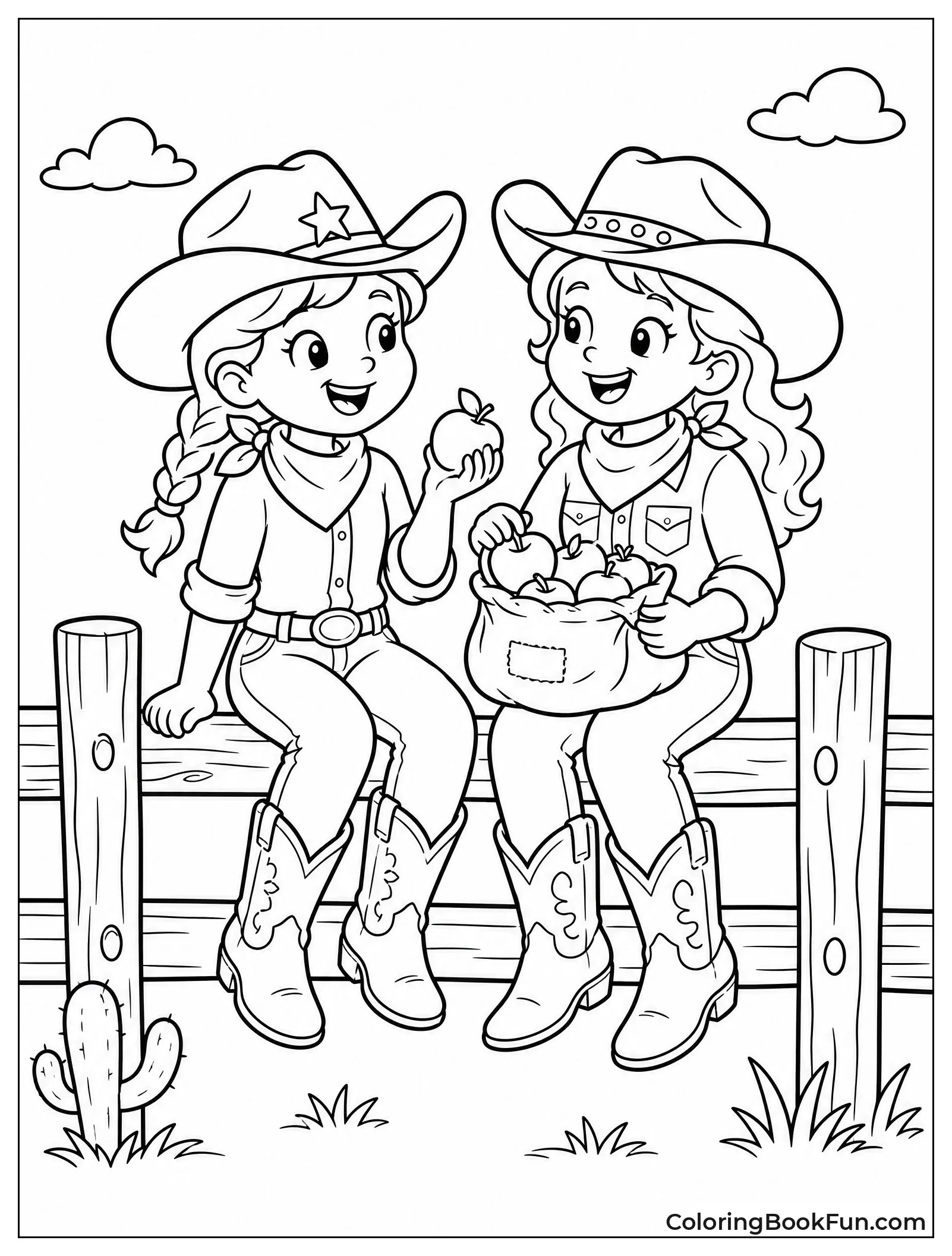 Two Cowgirl Friends Sharing Apples