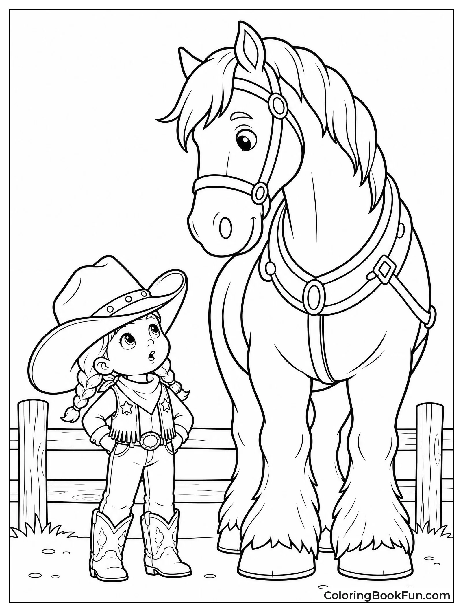 Small Girl Looking at Big Horse