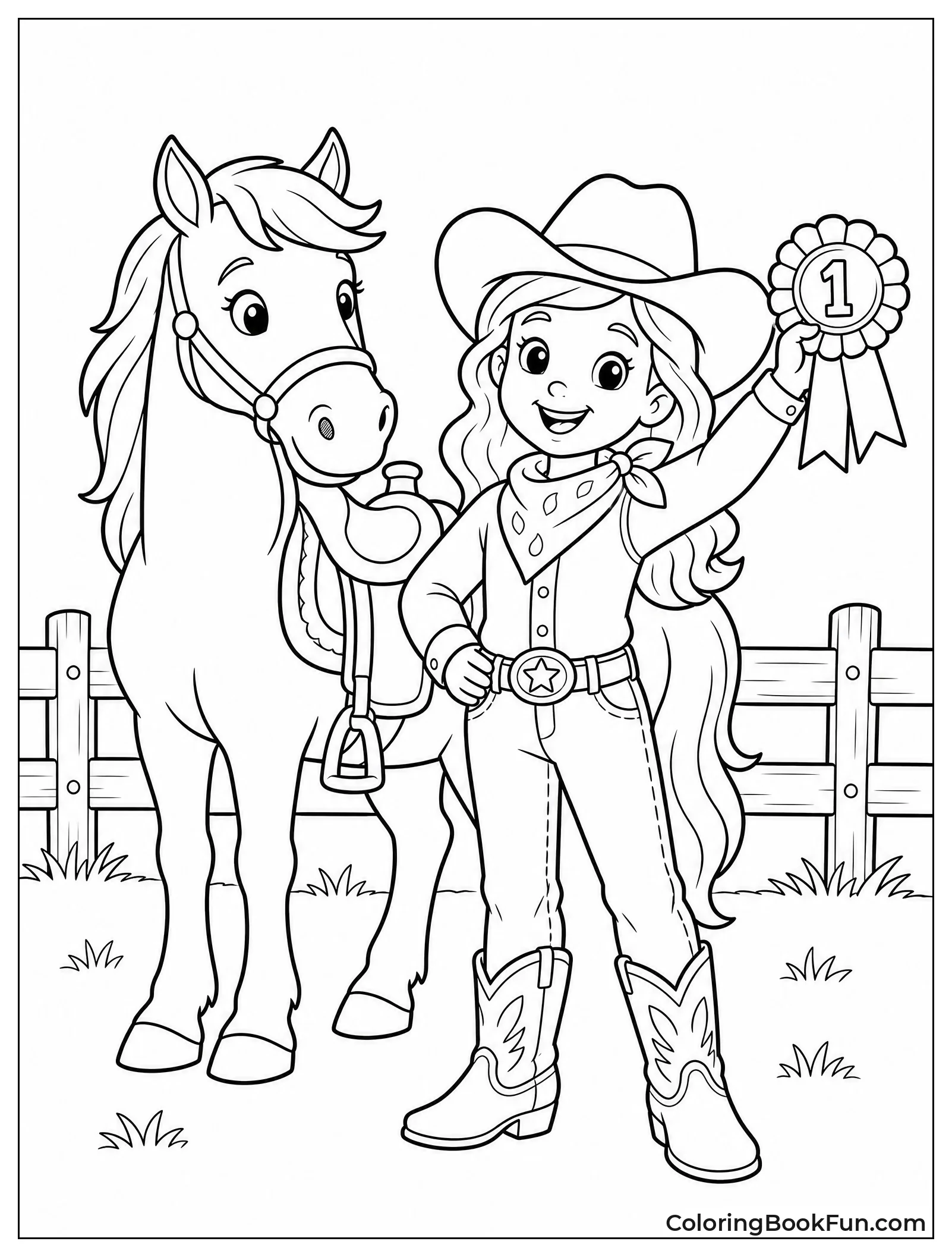Cowgirl Holding First Place Ribbon