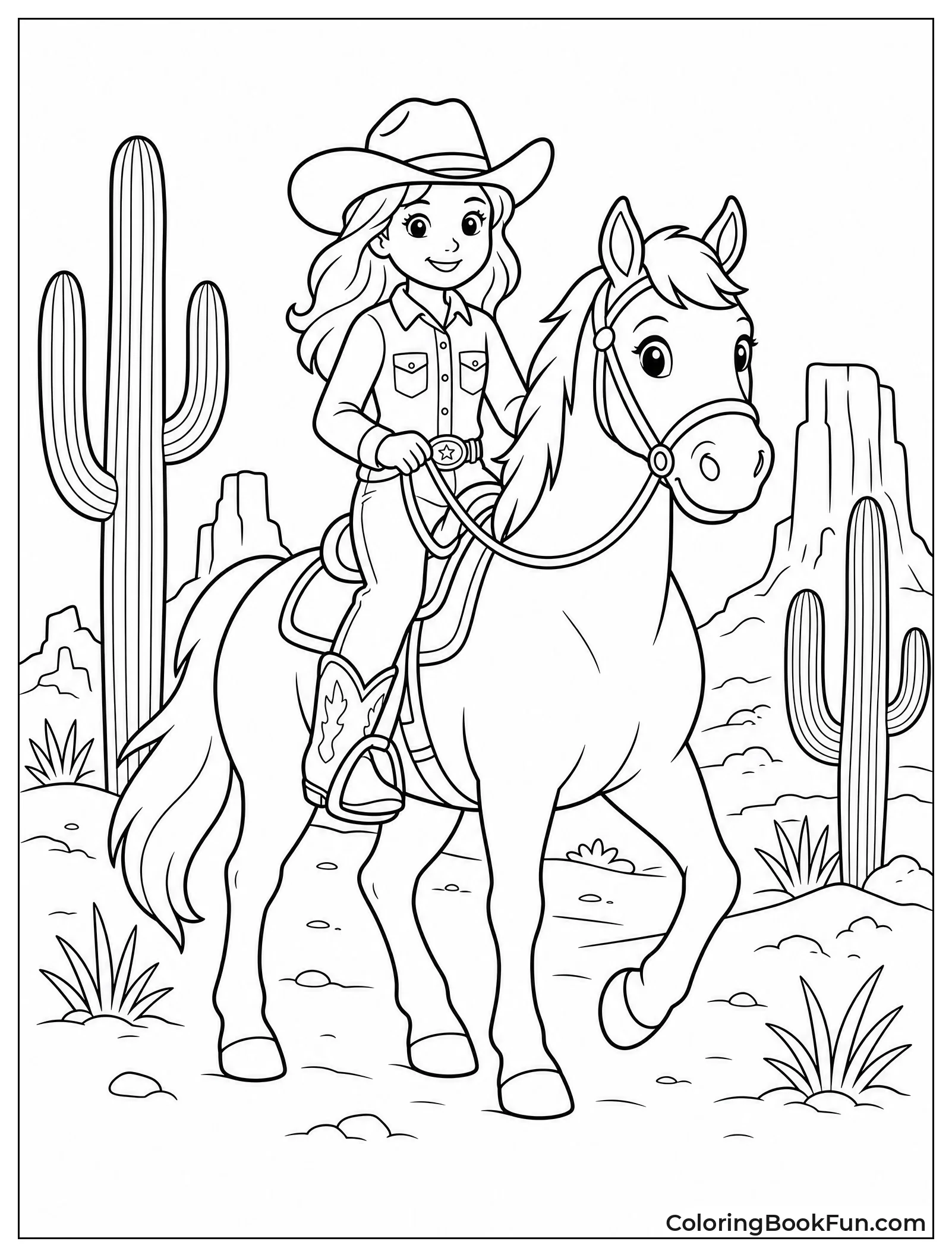 Cowgirl Riding Through Desert Cacti