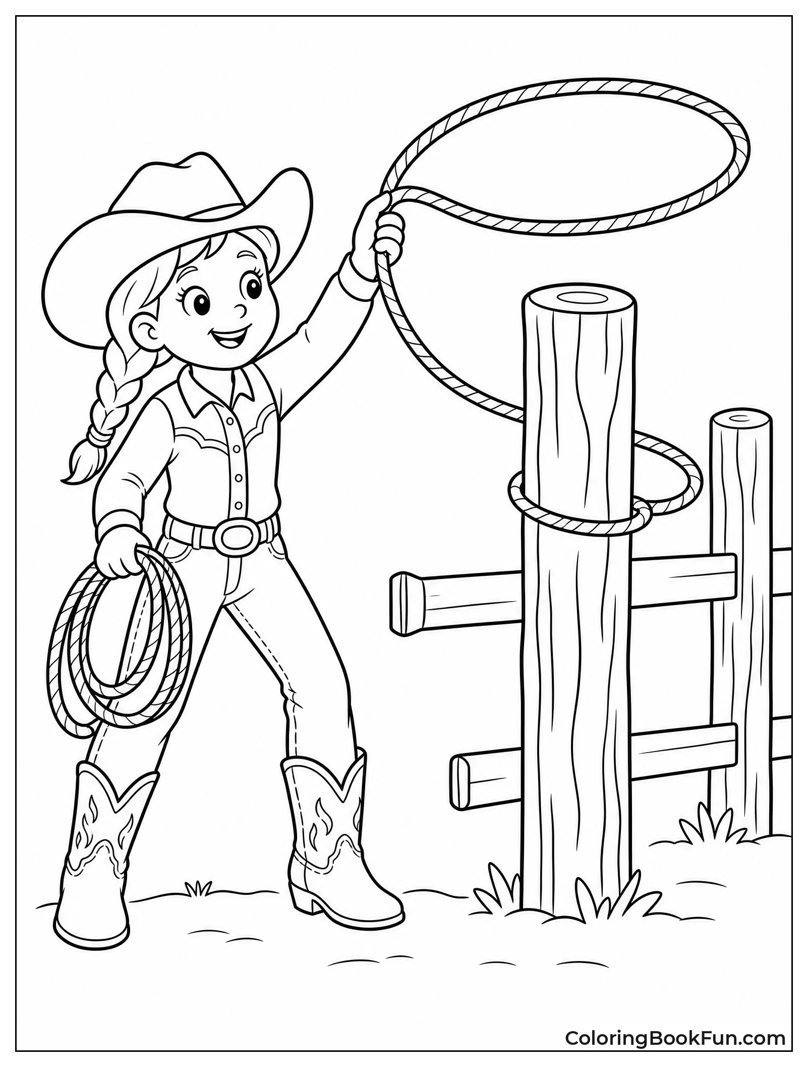 Young Cowgirl Practicing Her Lasso