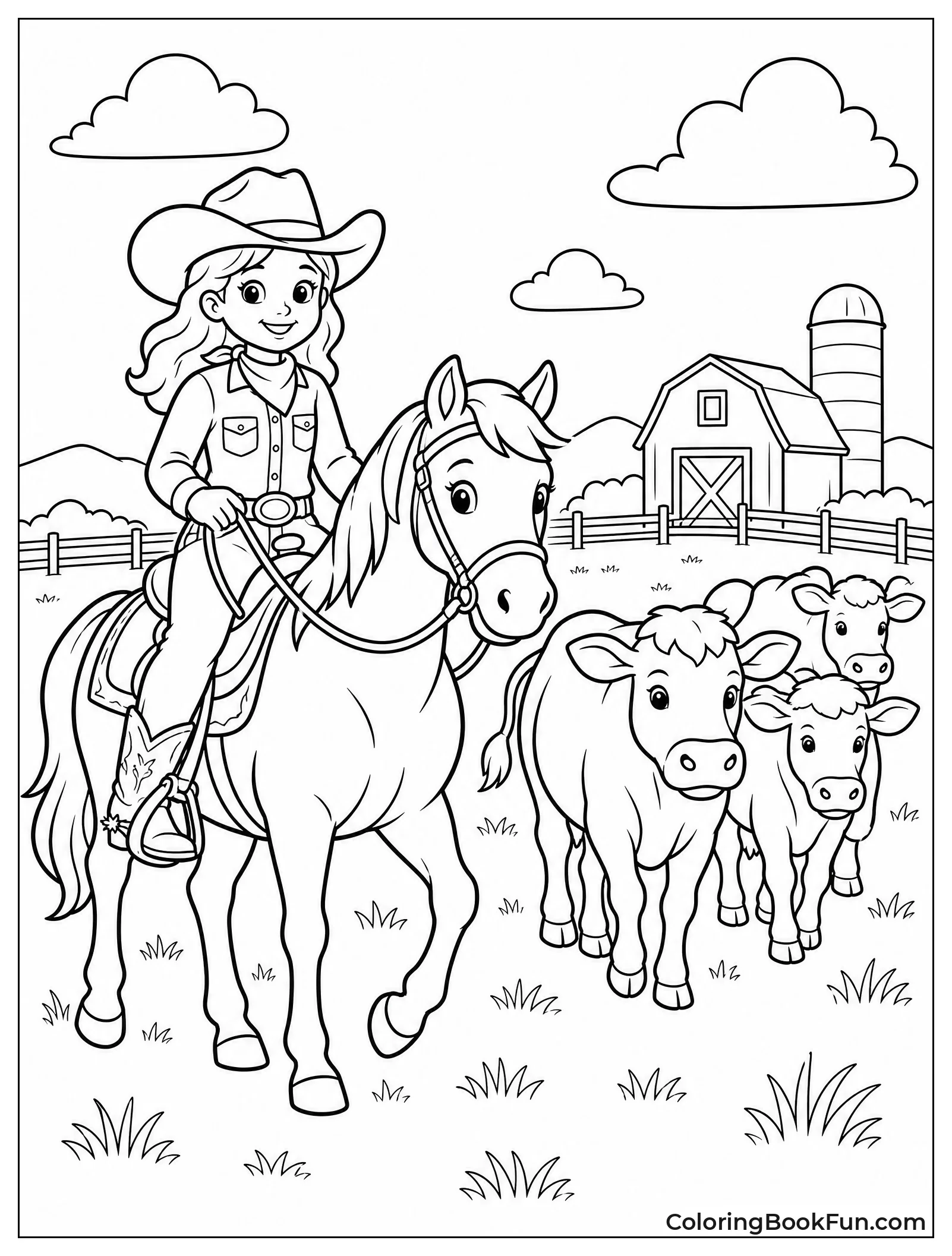 Cowgirl Herding Cattle on Horseback