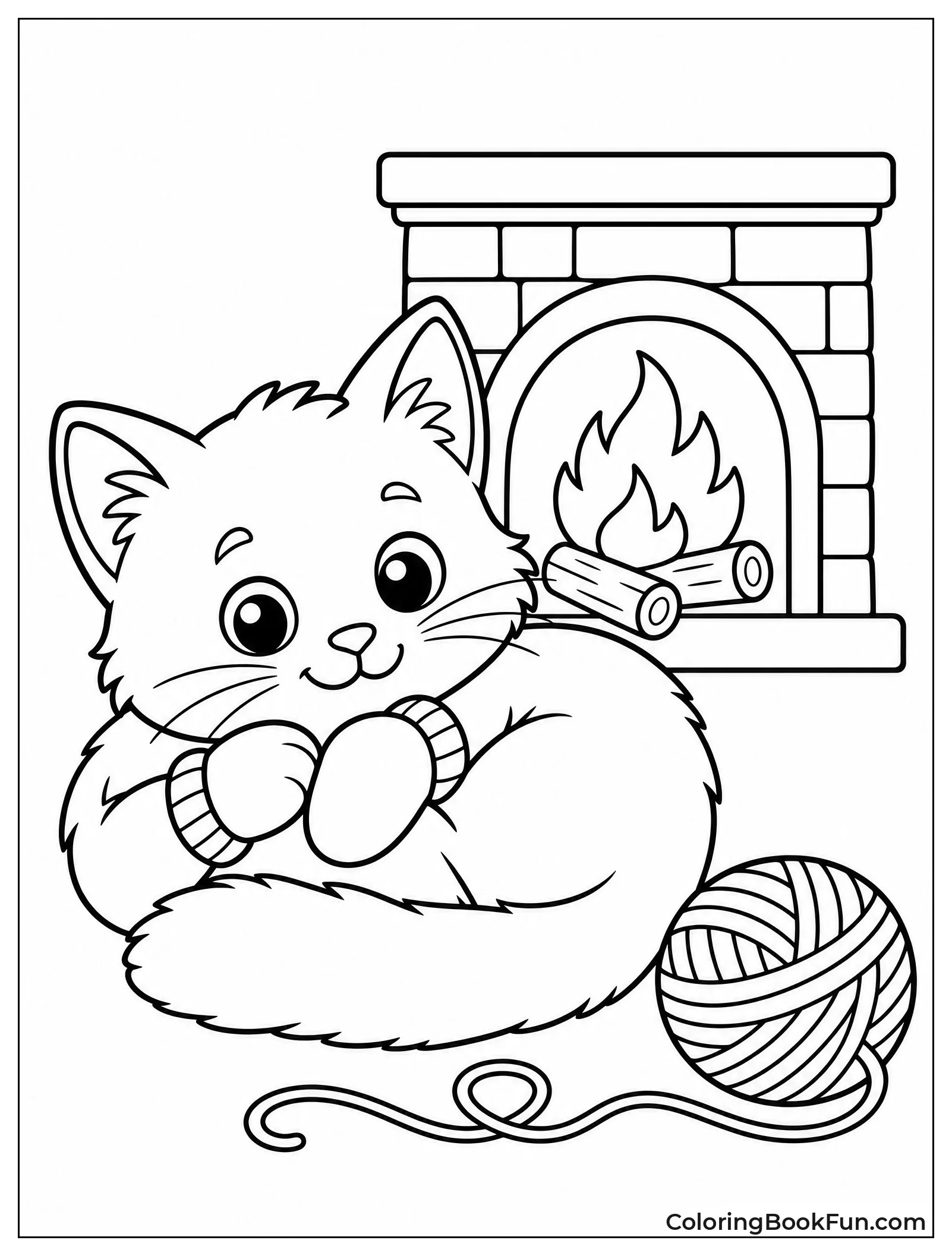 Kitten Wearing Tiny Mittens by Fireplace