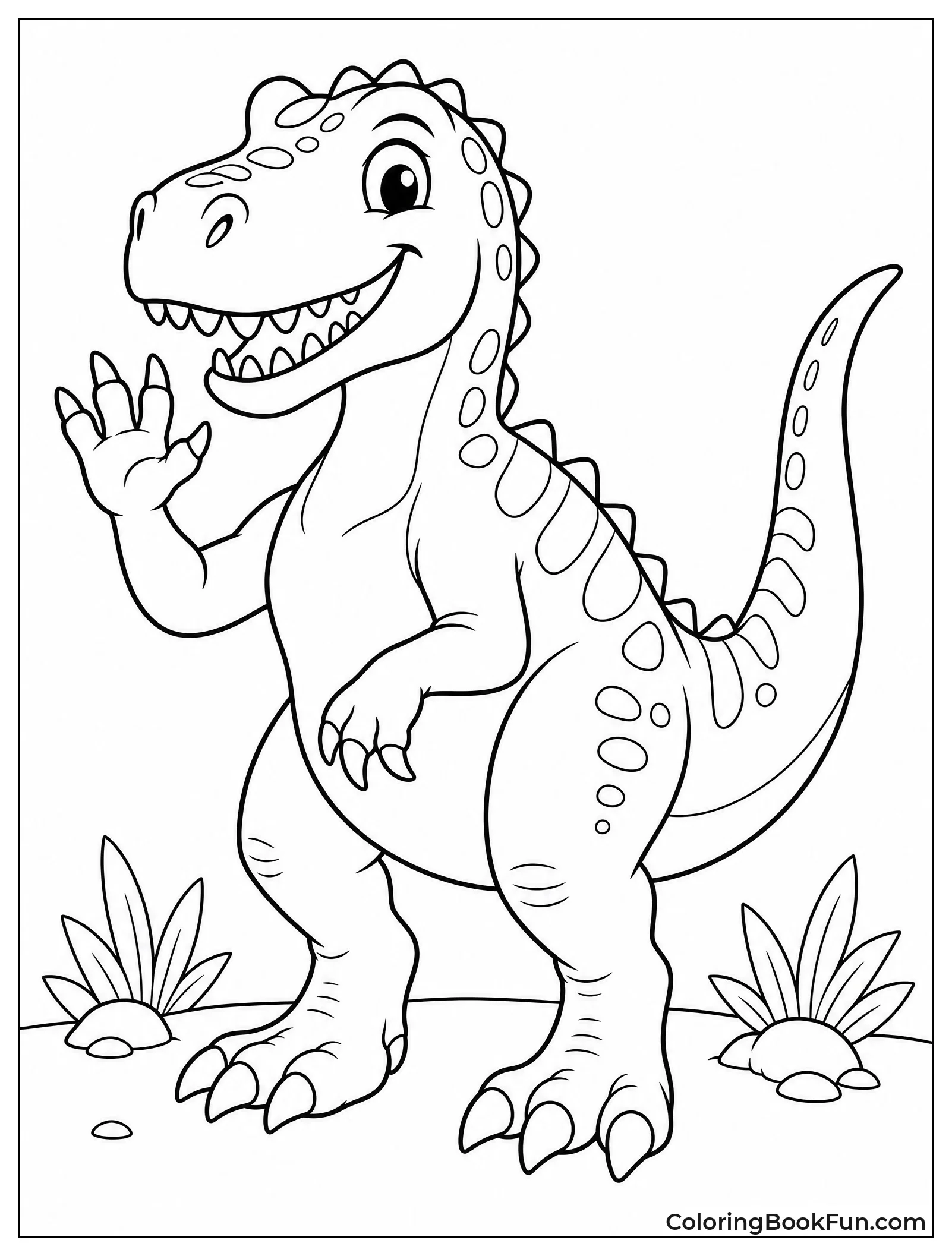Cute Cartoon Allosaurus Waving Hello