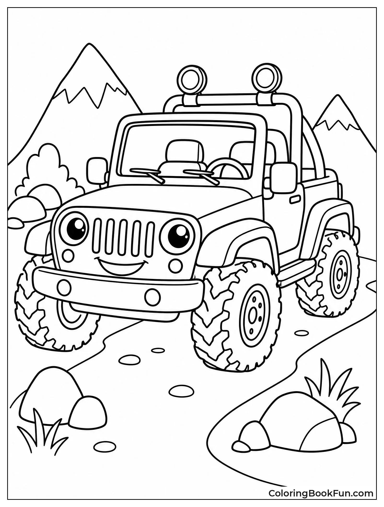 Cute Cartoon Jeep Smiles Big