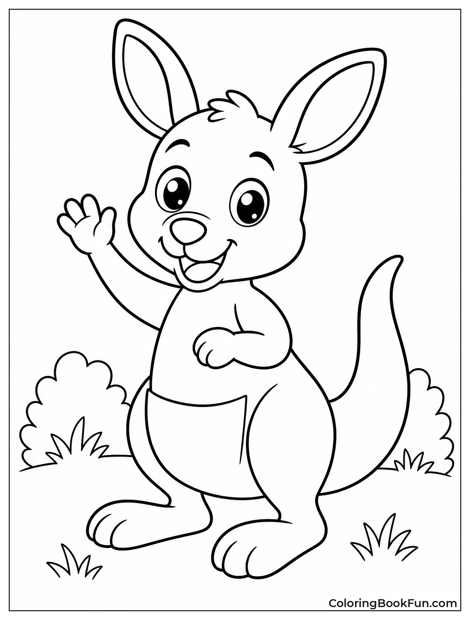 Cute Cartoon Kangaroo Waving Hello