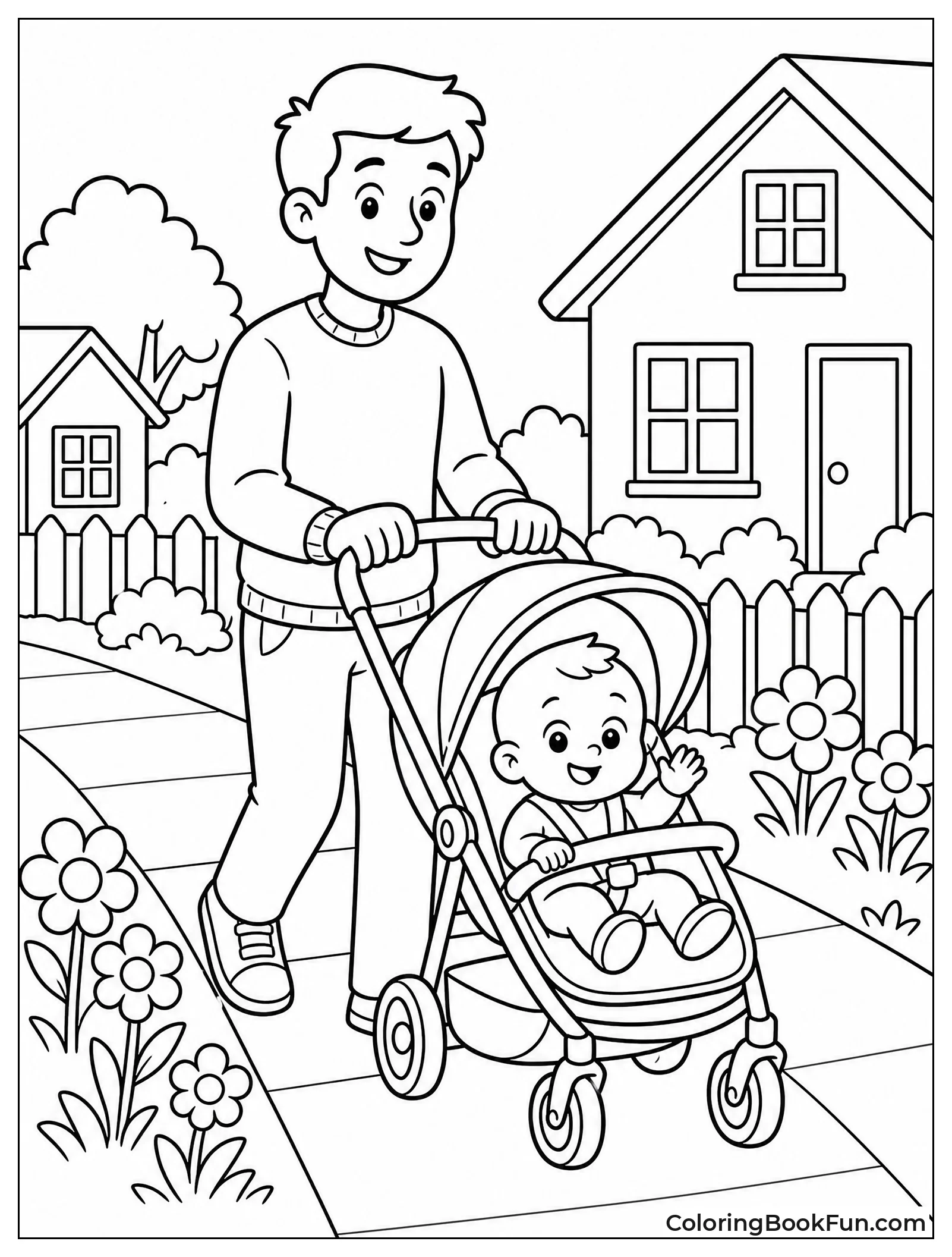 Dad Pushing Baby Stroller