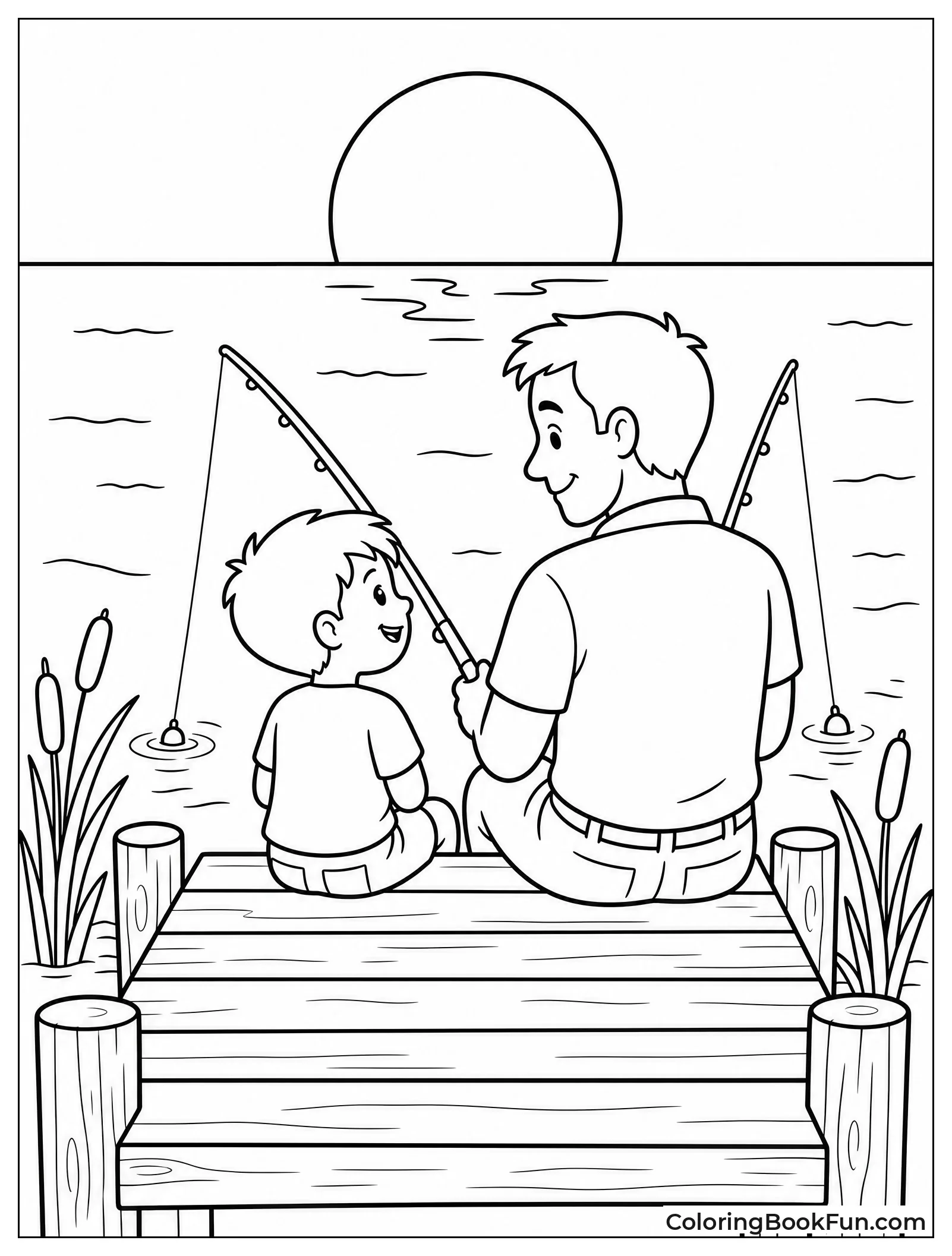 Dad and Son Fishing at Sunset