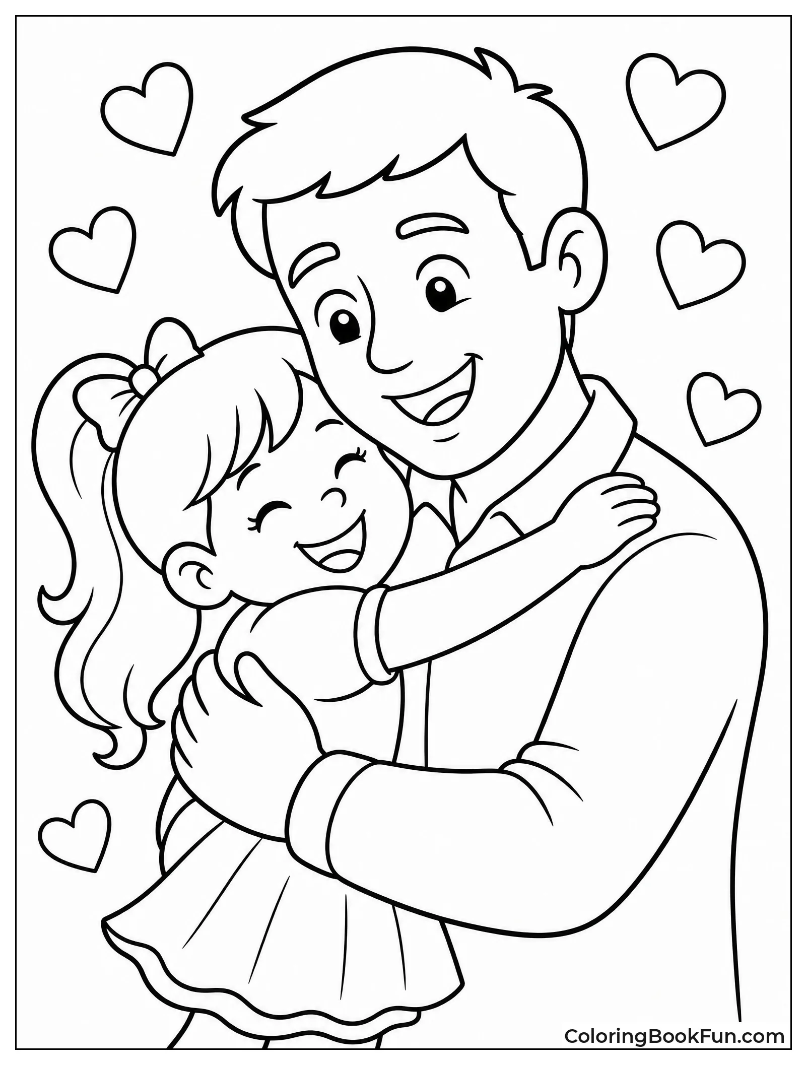 Dad Hugging Daughter with Hearts