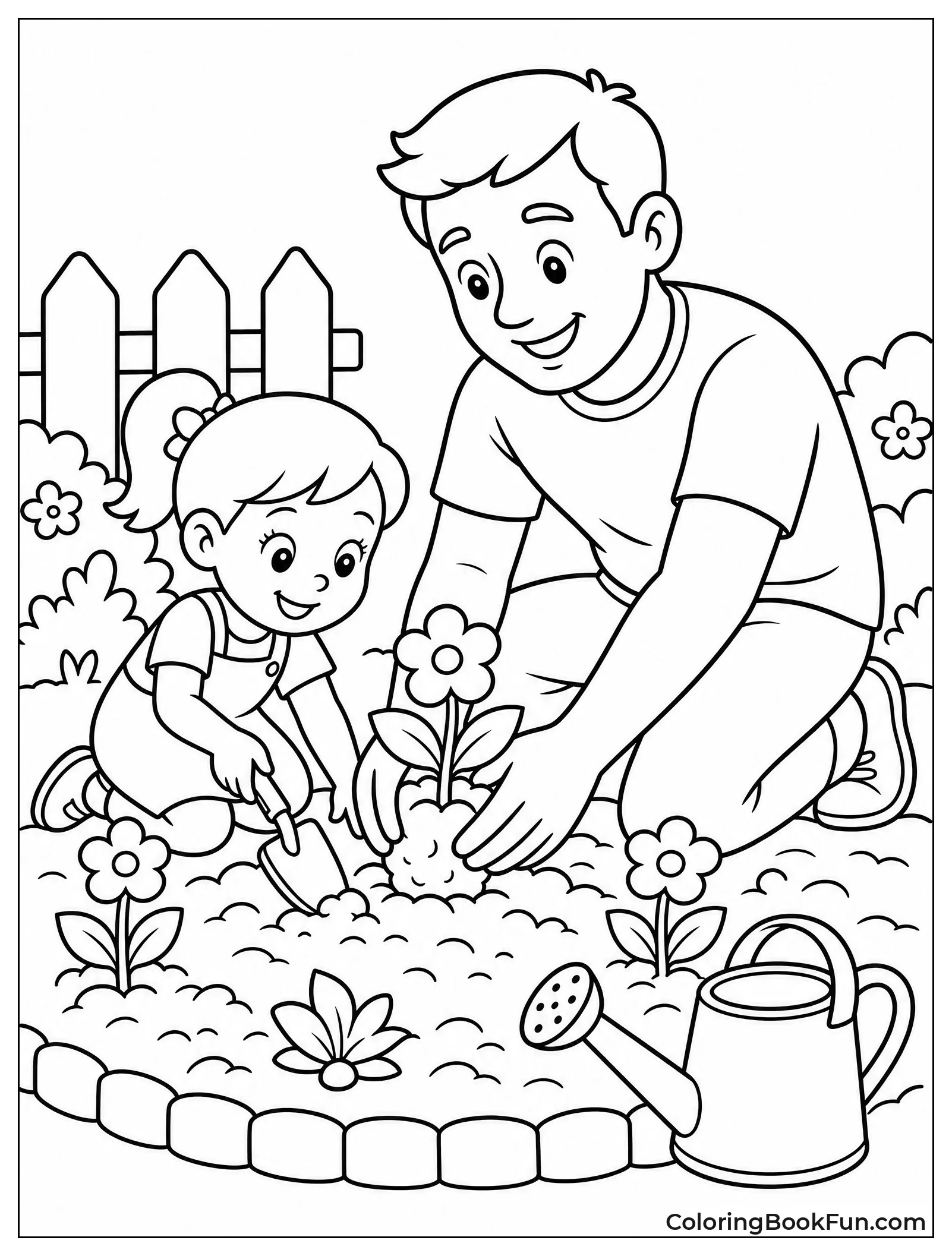 Dad and Daughter Planting Flowers