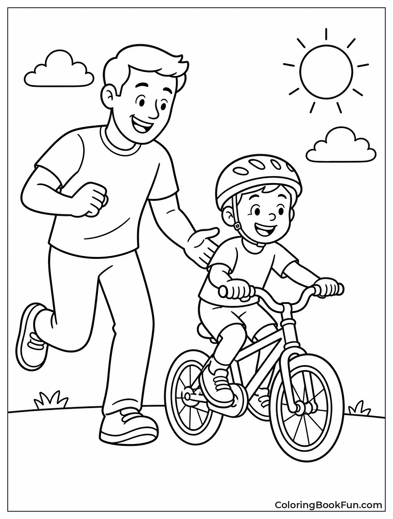 Dad Helping Child Ride Bike