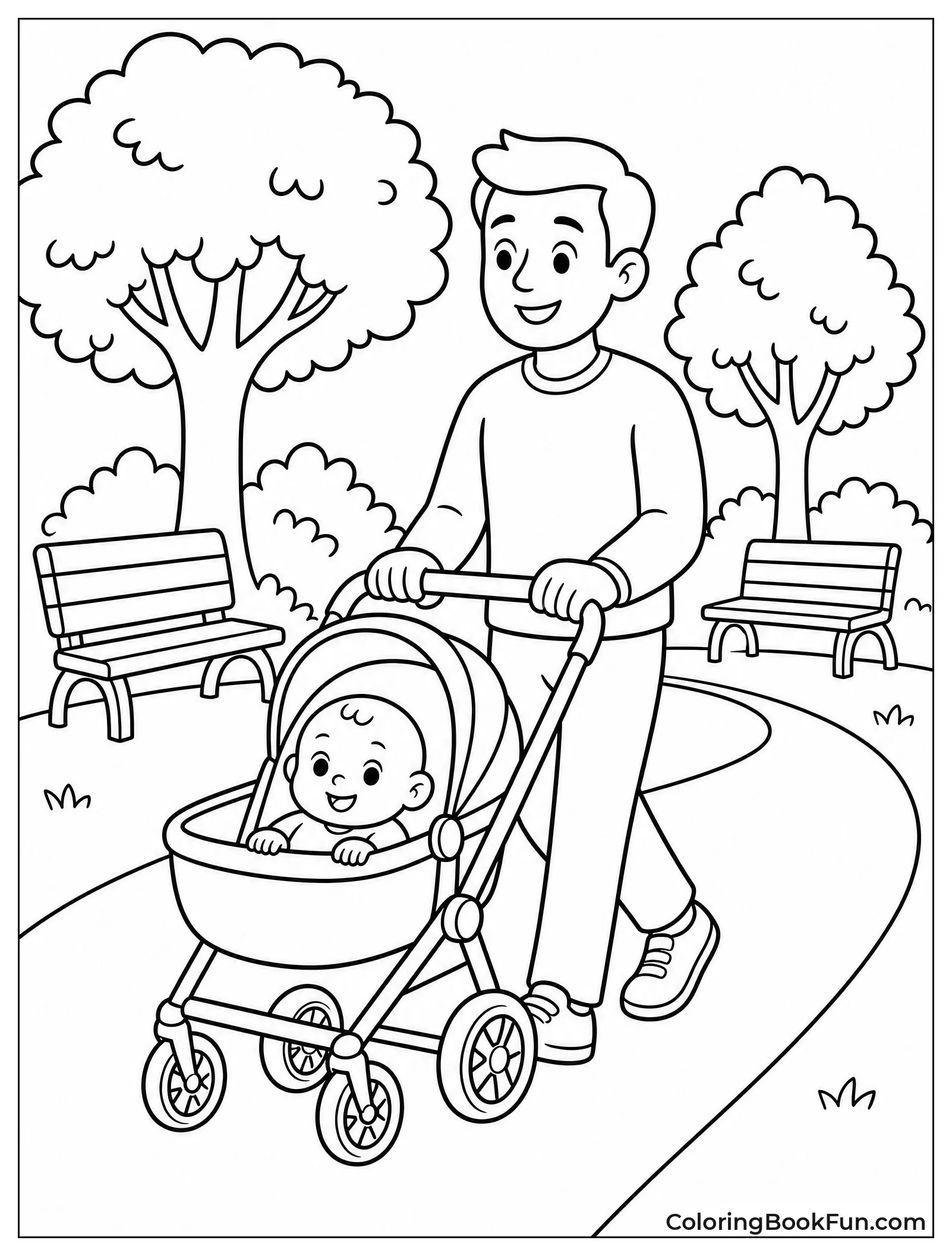 Dad Pushing Stroller in Park