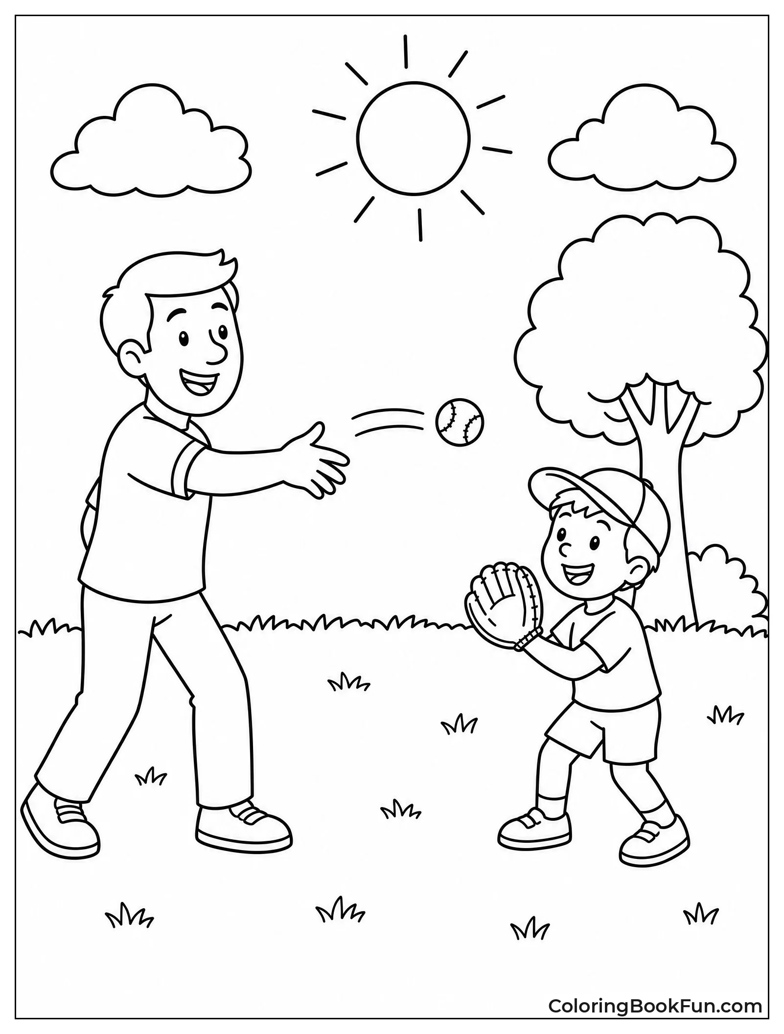 Dad Throwing Baseball to Son