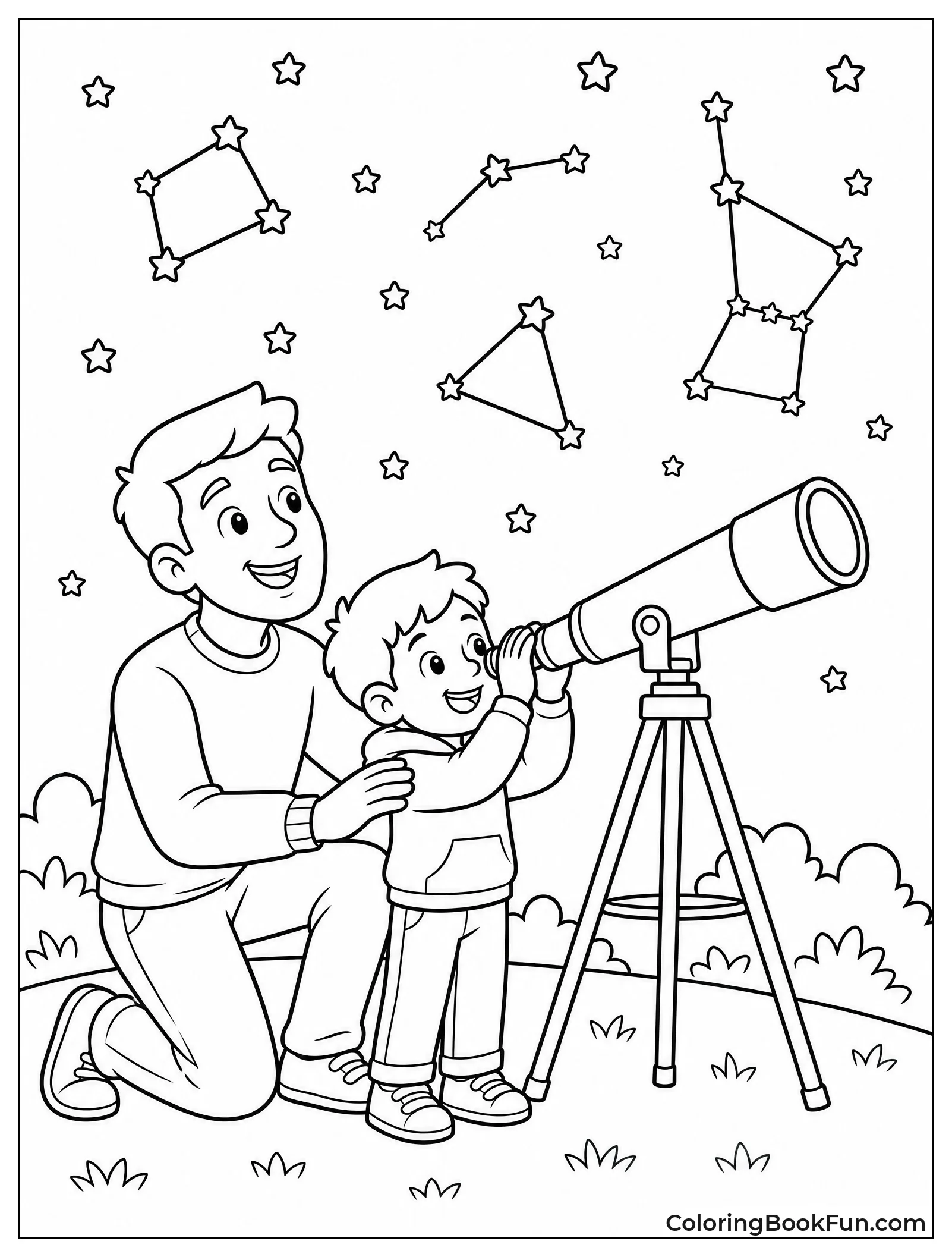 Dad and Child Stargazing with Telescope