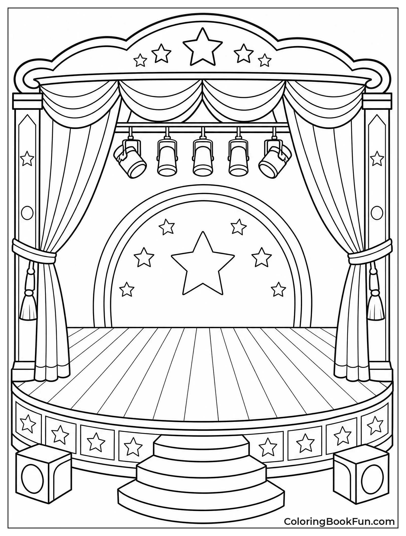 Empty Stage with Velvet Curtains