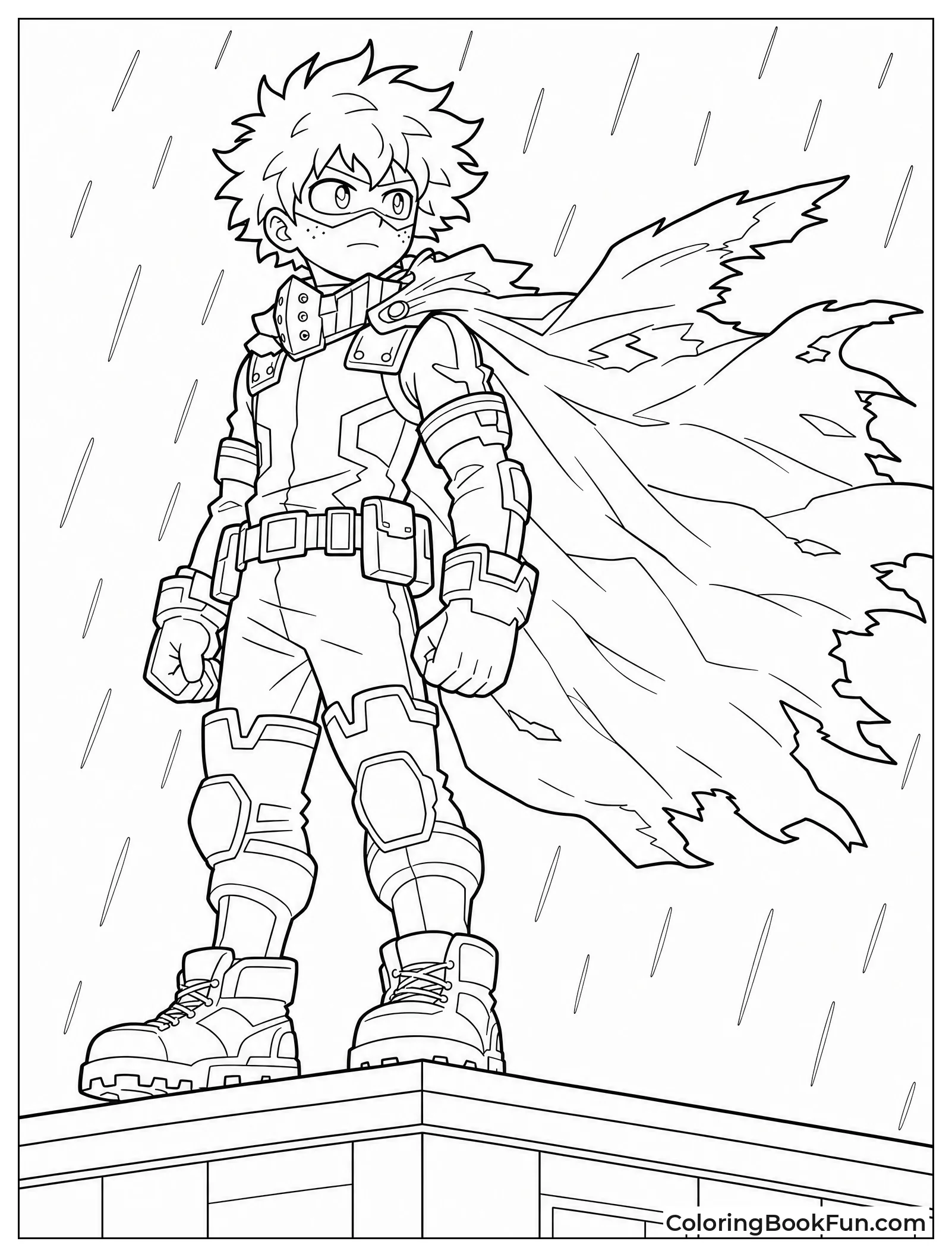 Deku Stands on a Rainy Roof