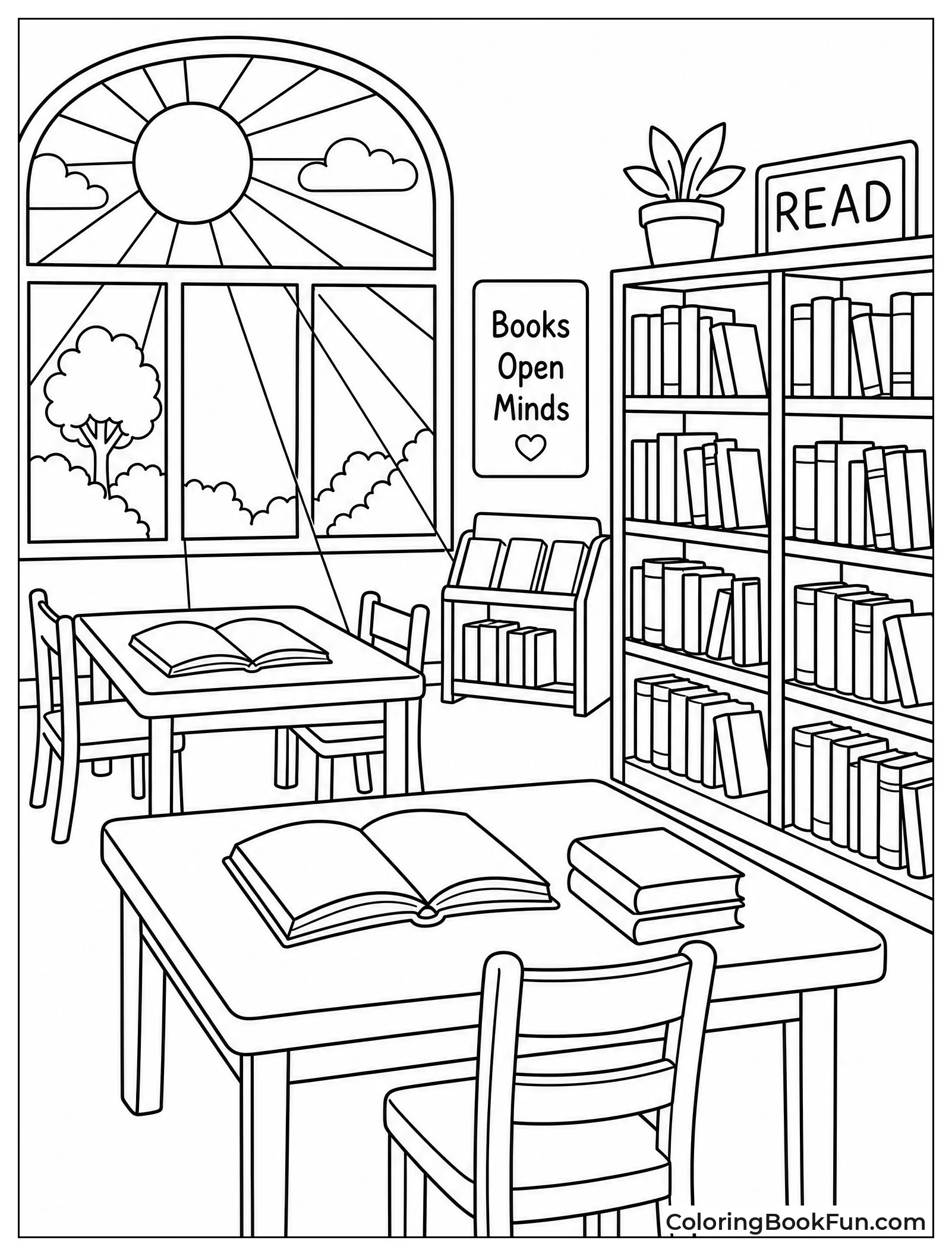Sunlight Streaming into Library Reading Area