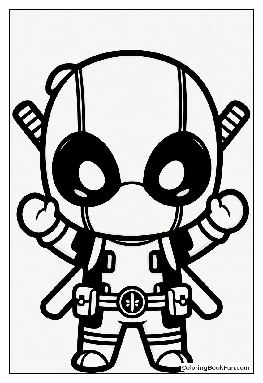 Cute Chibi Deadpool Waves His Swords