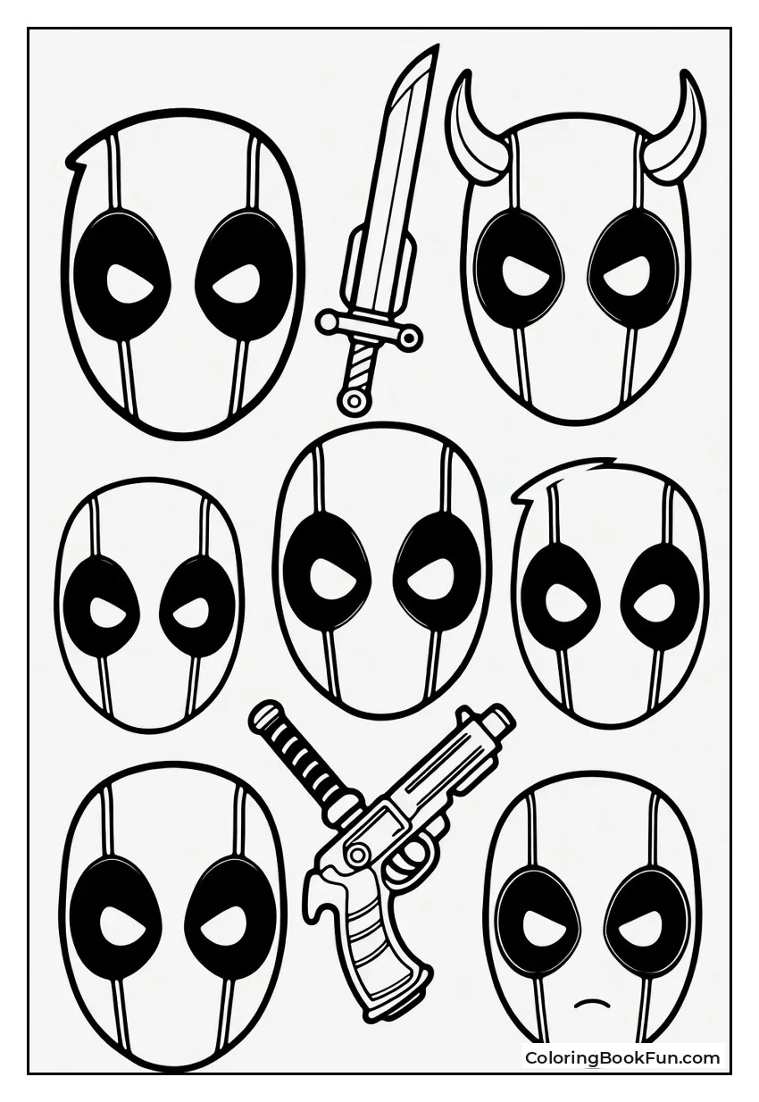 Collection Of Deadpool Masks To Color