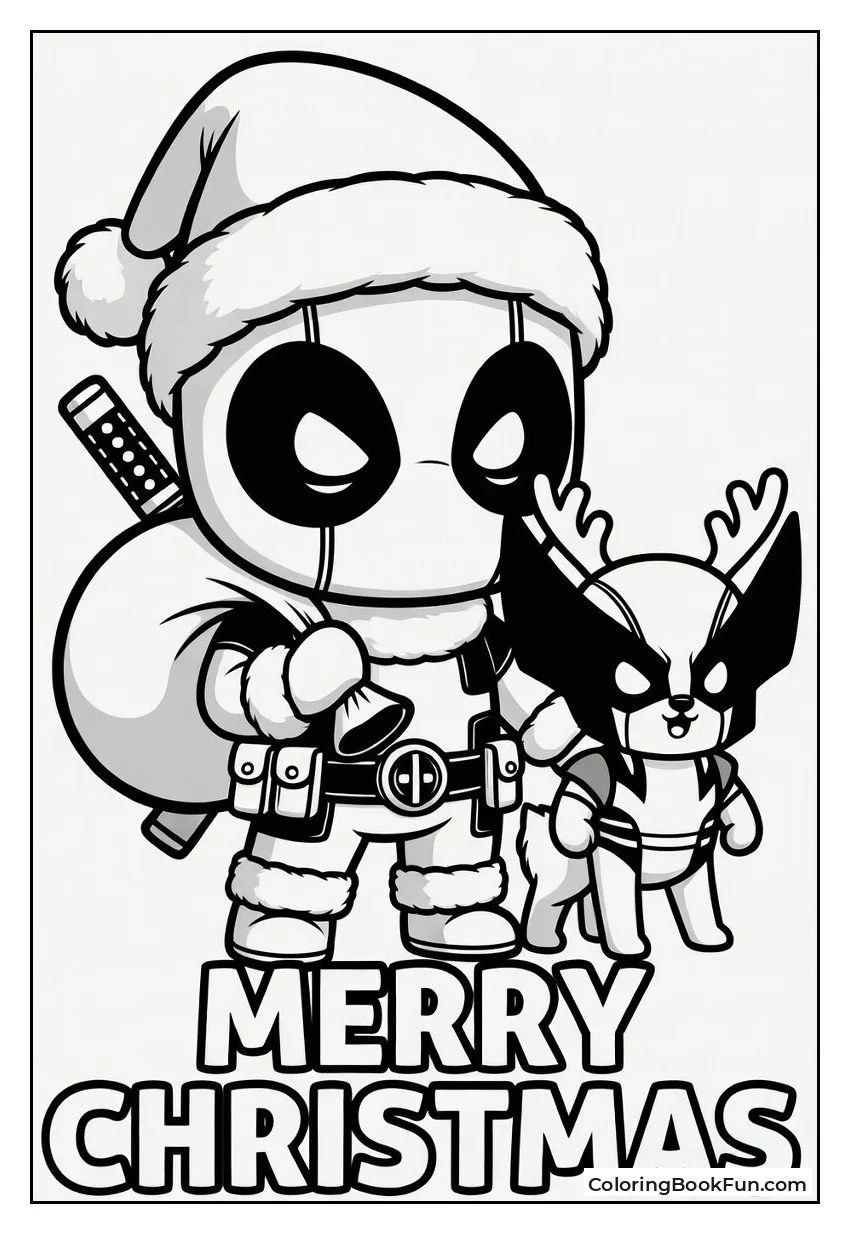 Deadpool Dressed As Santa With Reindeer