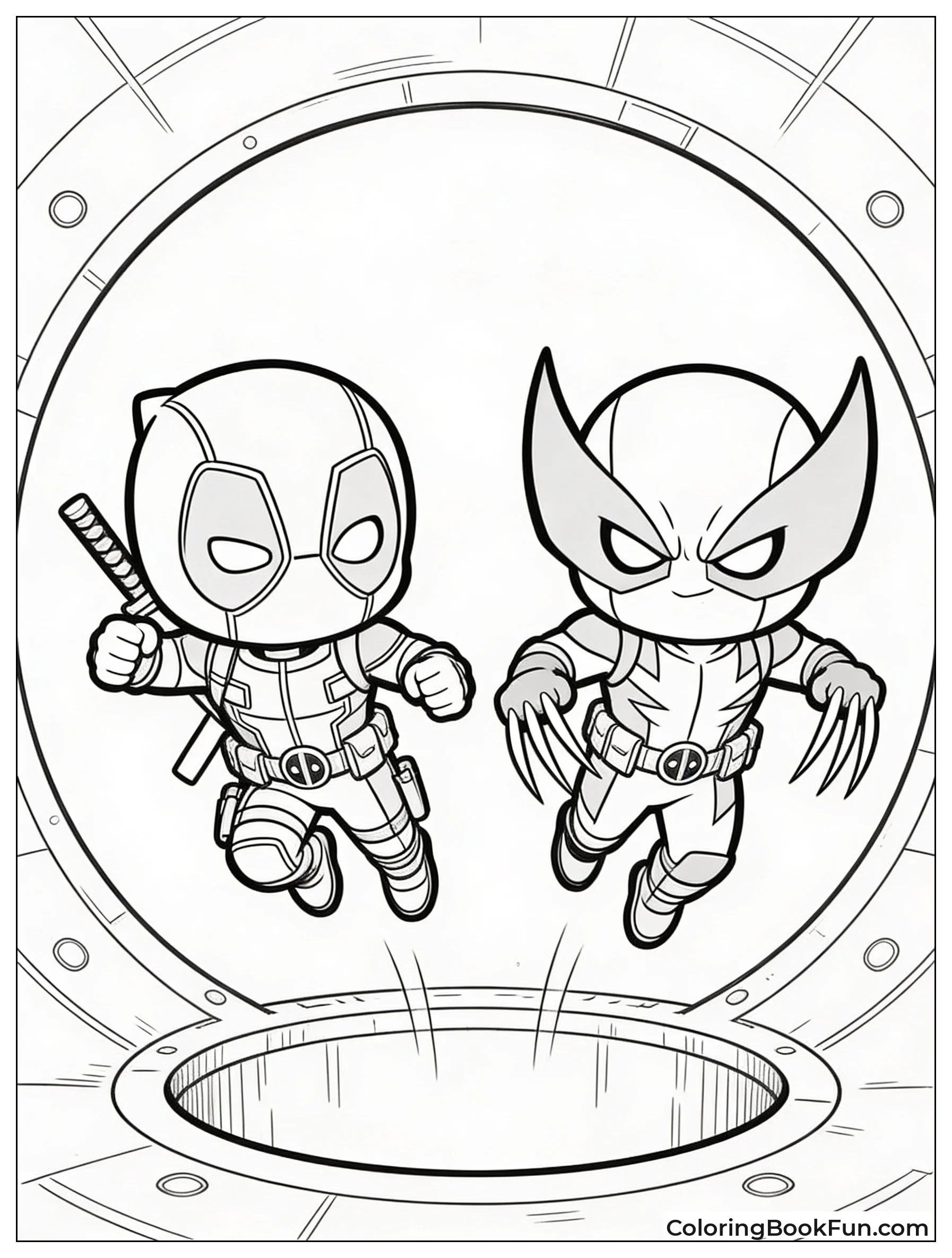 Chibi Deadpool And Wolverine Jump Through Portal