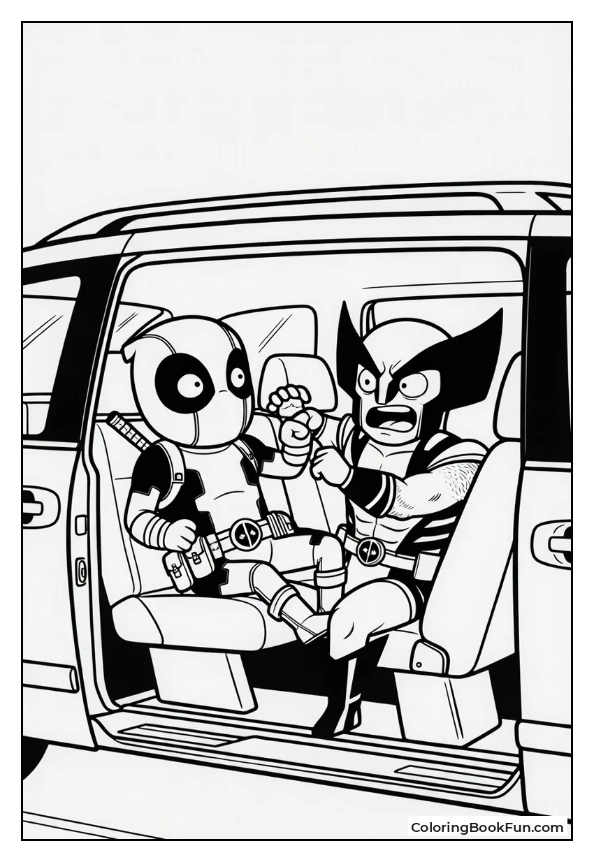 Deadpool And Wolverine Fight In Minivan