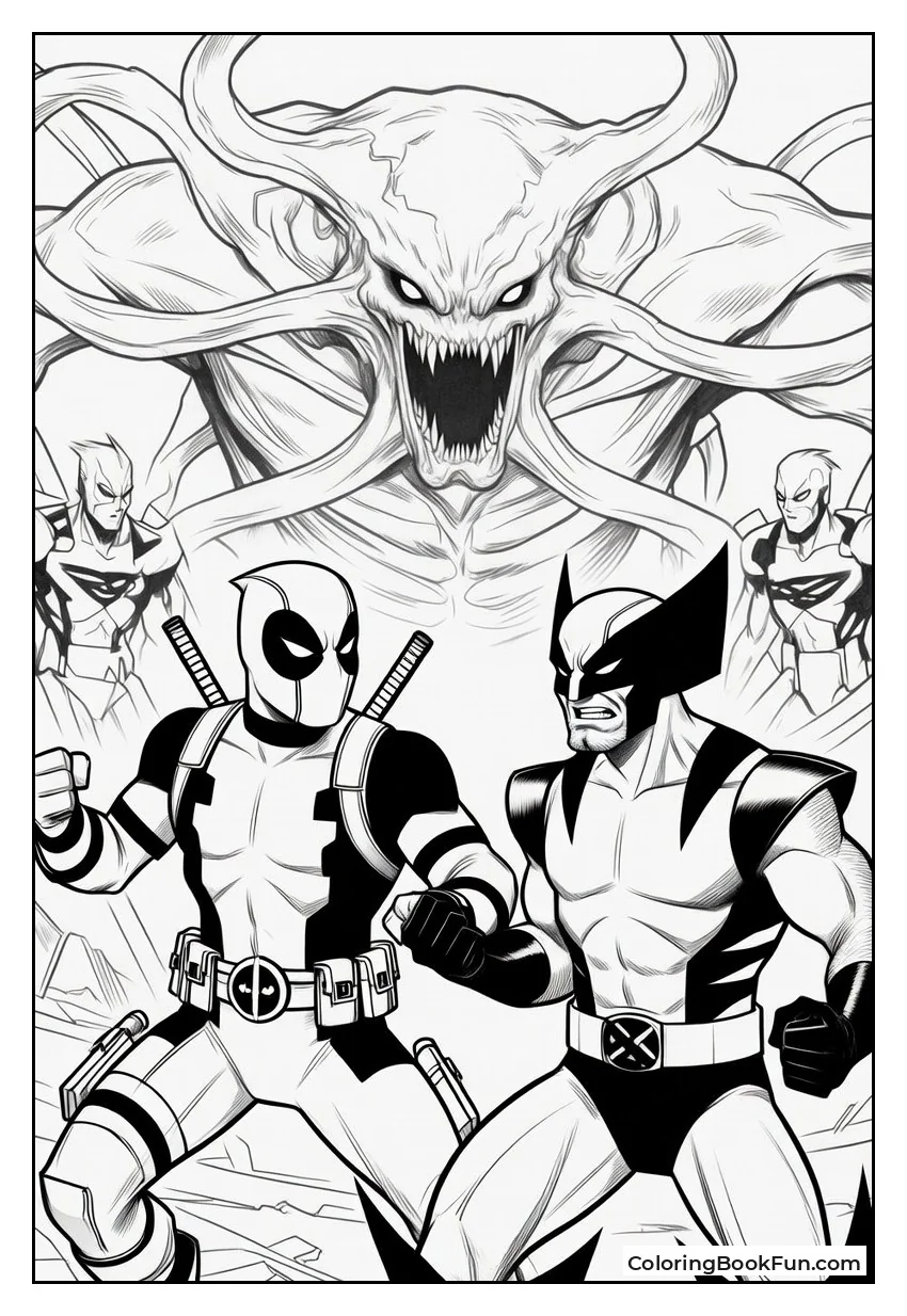 Deadpool And Wolverine Battle The Monster
