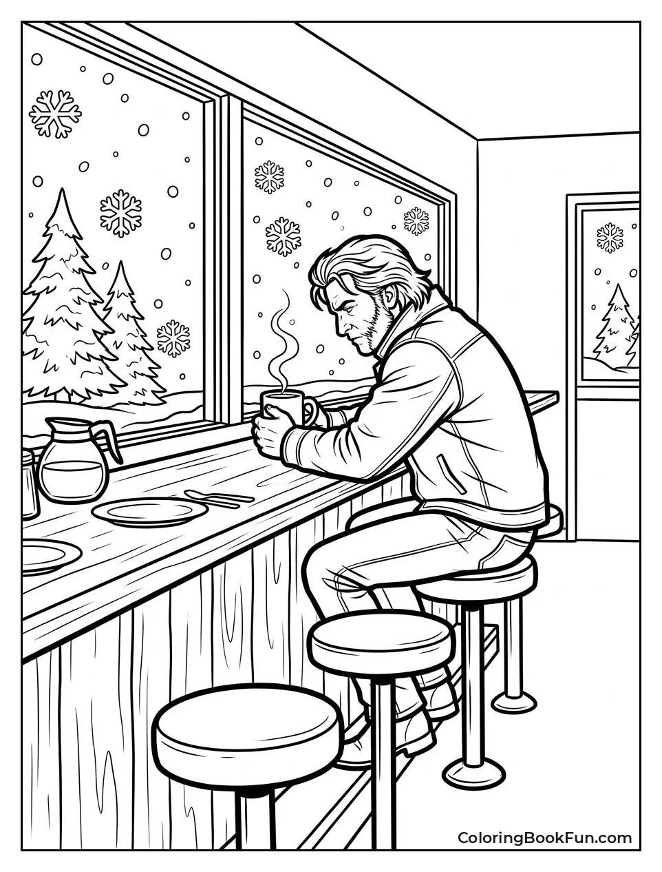 Wolverine Sits At Diner With Coffee