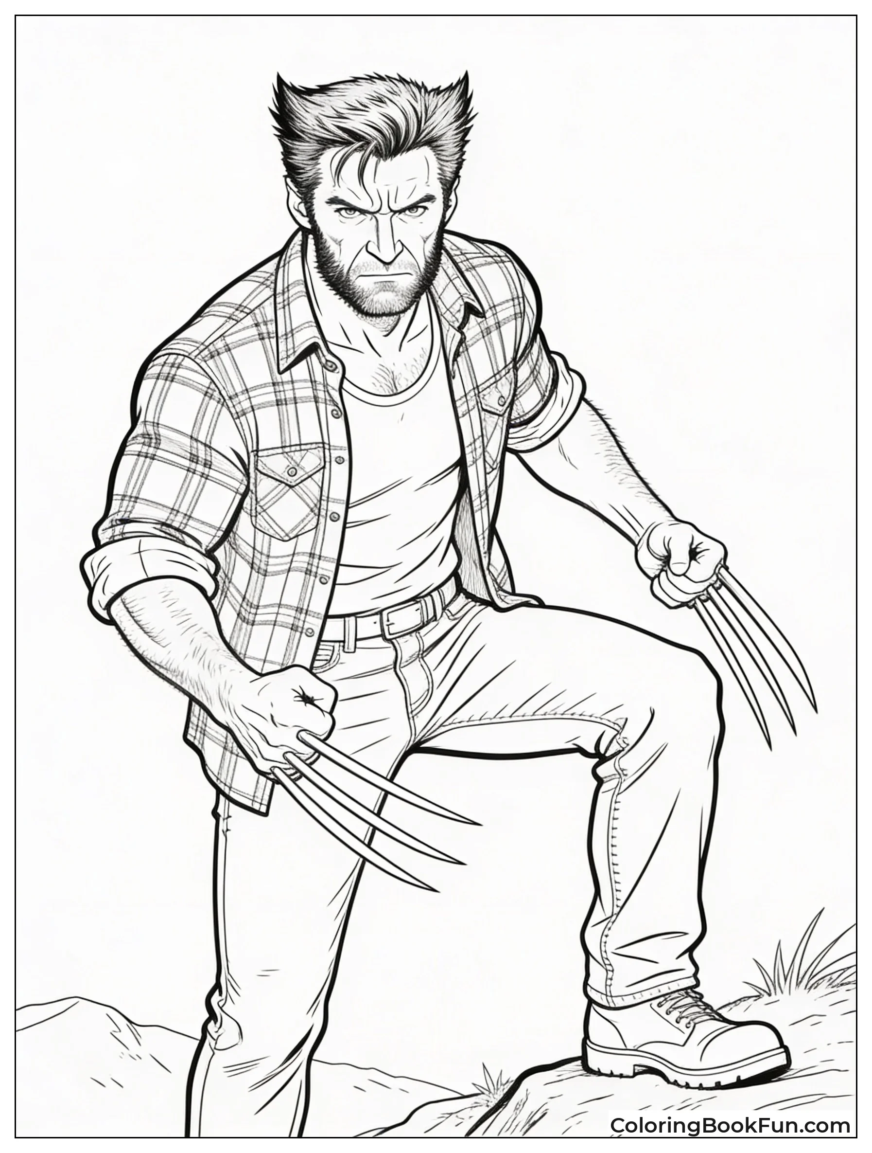 Wolverine Stands In Flannel And Jeans