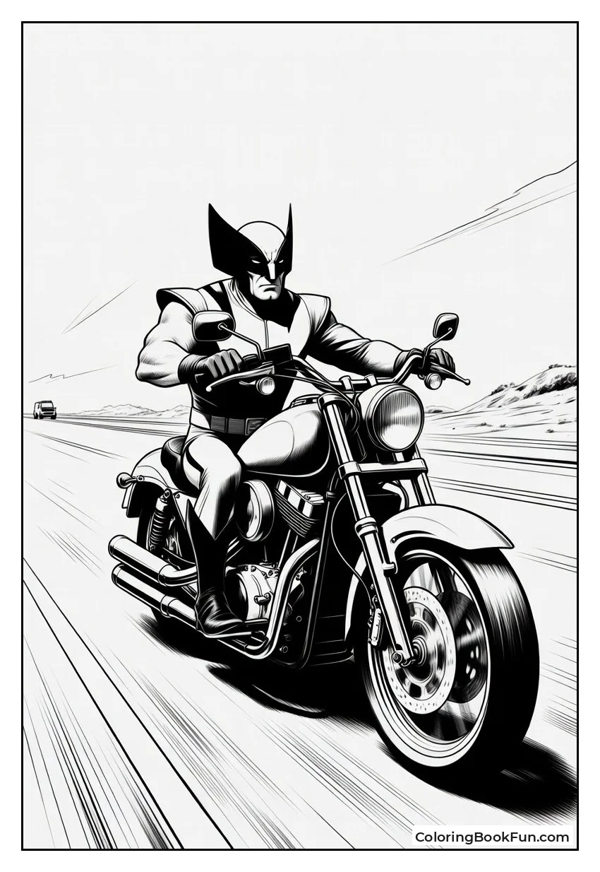 Wolverine Rides Motorcycle Down Highway