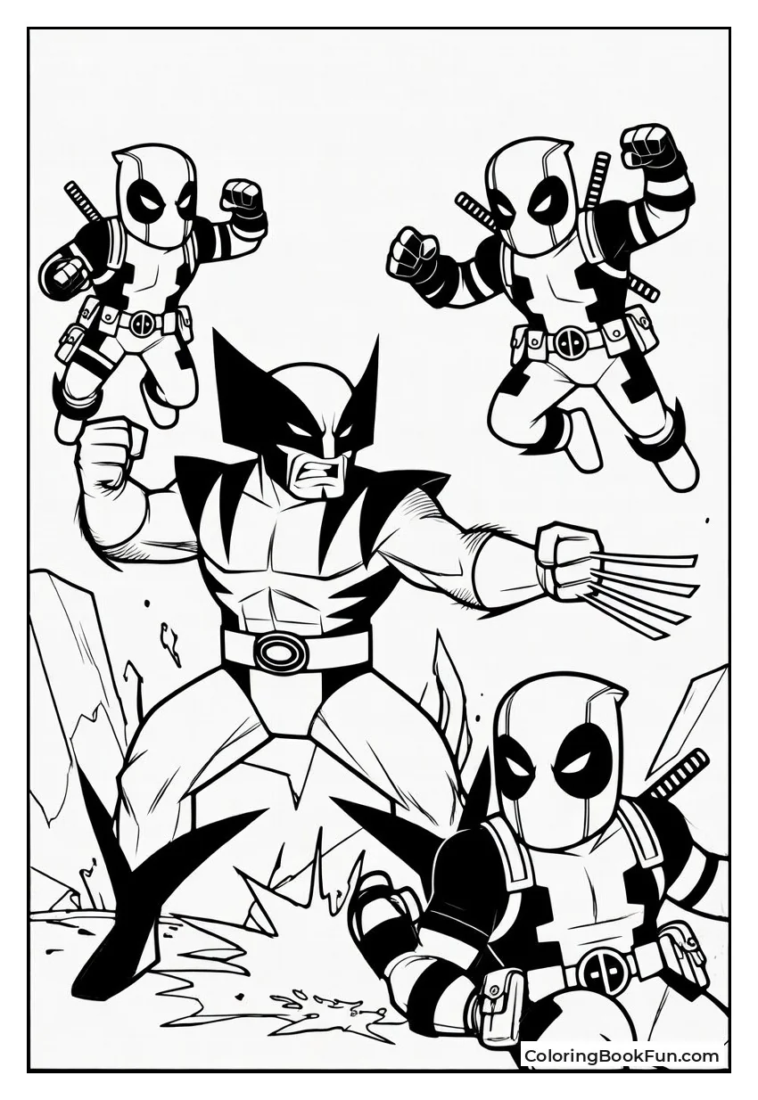 Wolverine Fights Many Deadpool Variants