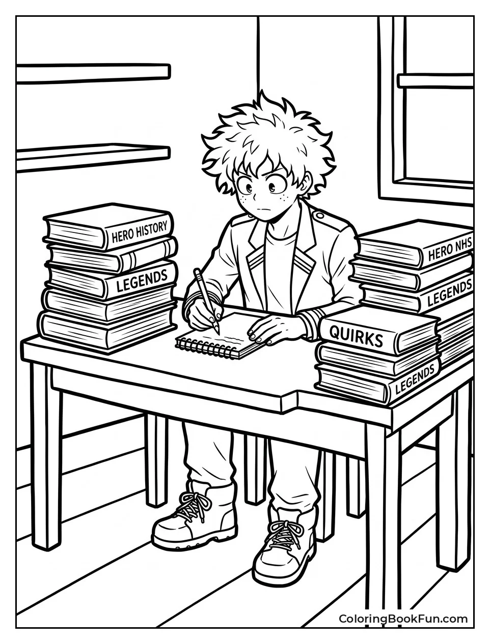 Deku Takes Notes Among Many Books