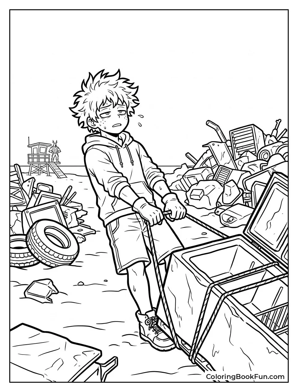 Deku Hauls Scrap Metal on the Beach