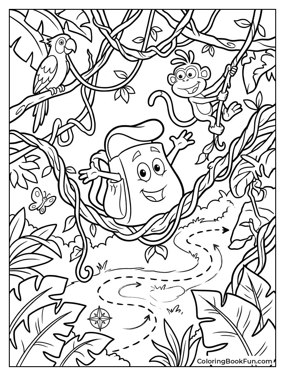 Backpack Explores Detailed Jungle Scene
