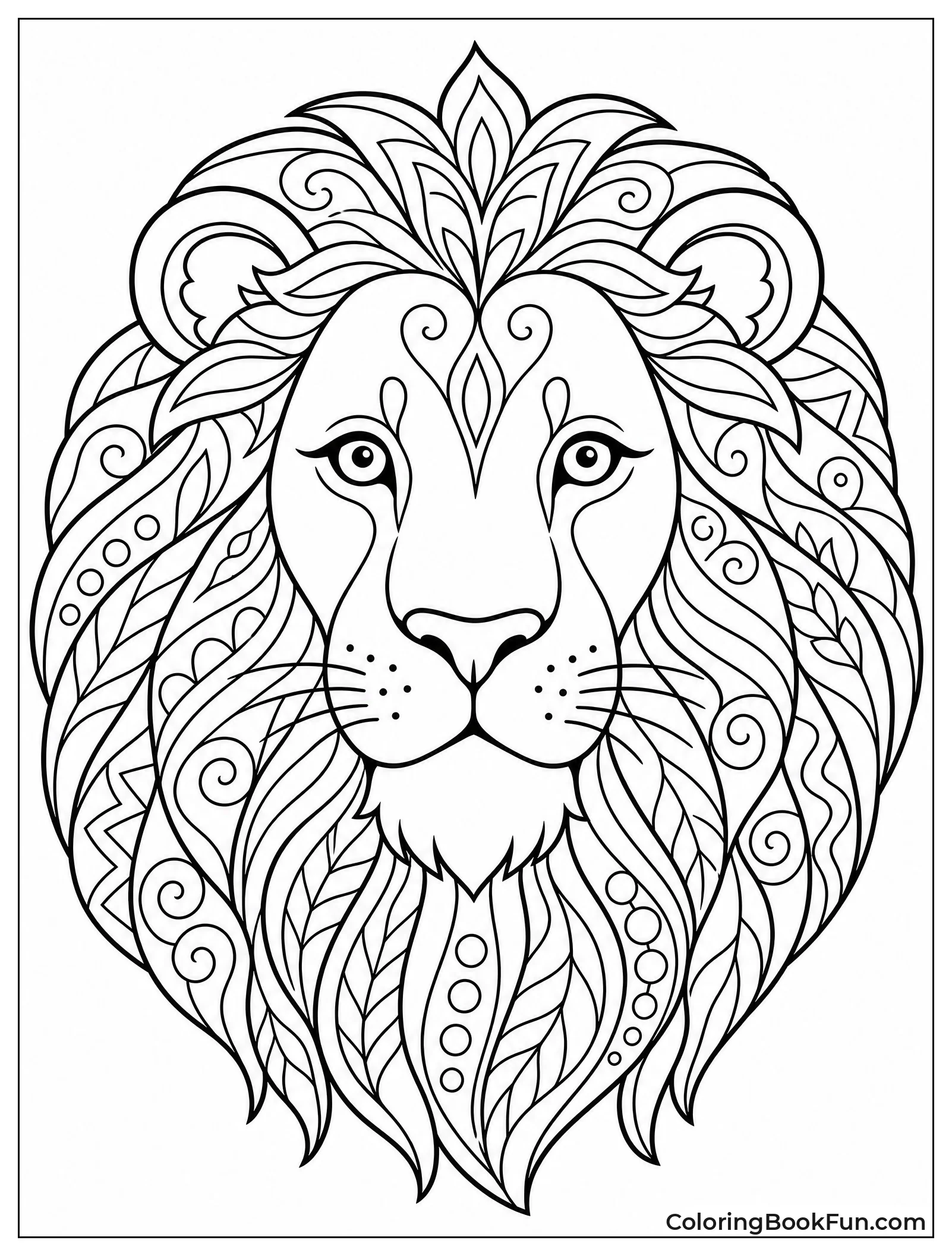 Lion Face with Flowing Mane