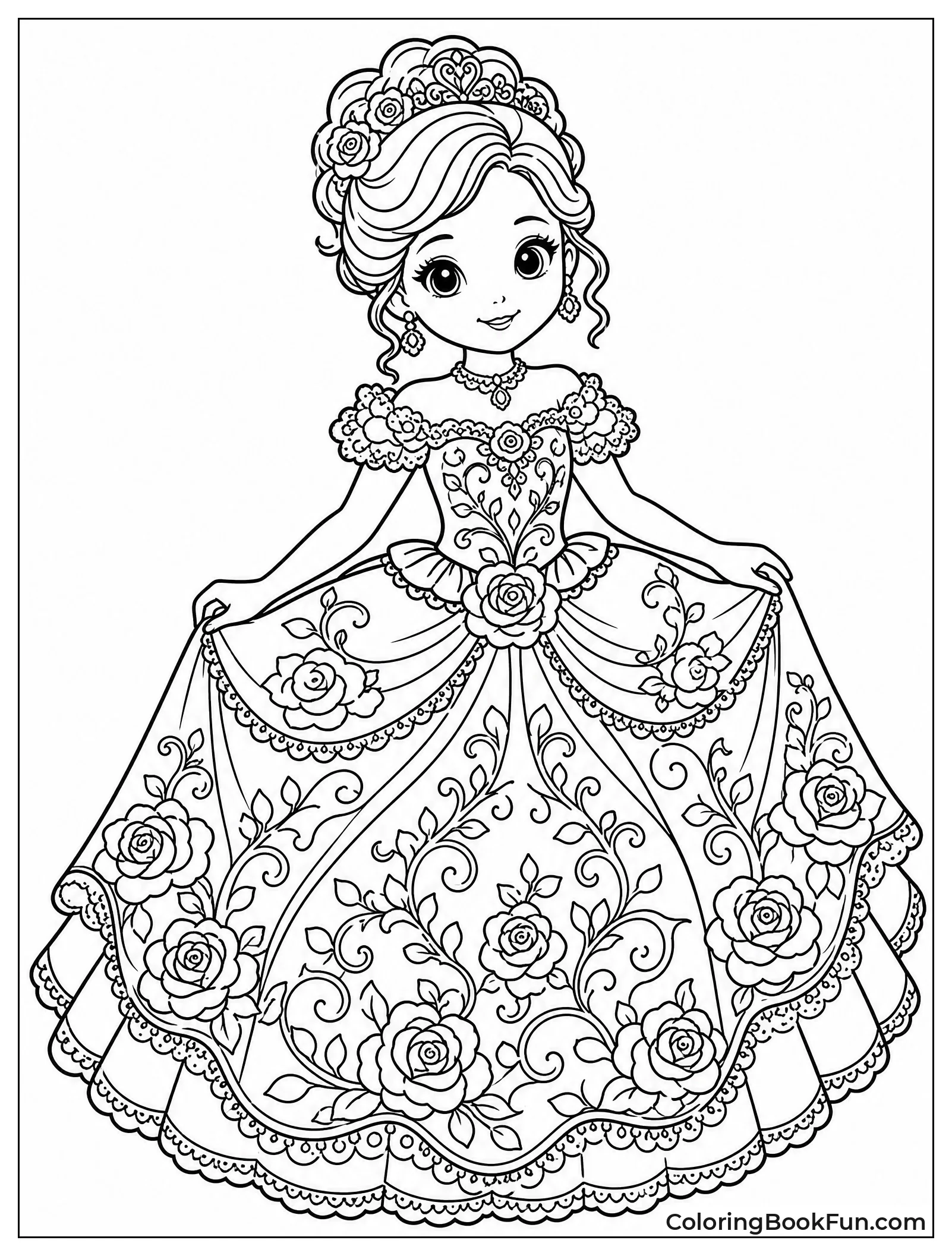 Girl in Rose Pattern Gown