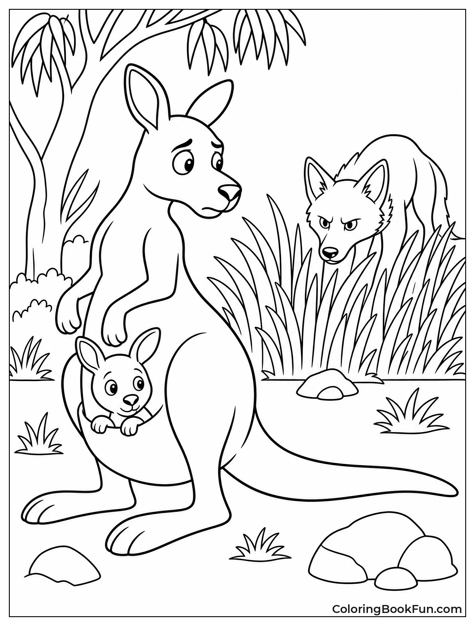 Kangaroo Watching a Dingo Nearby
