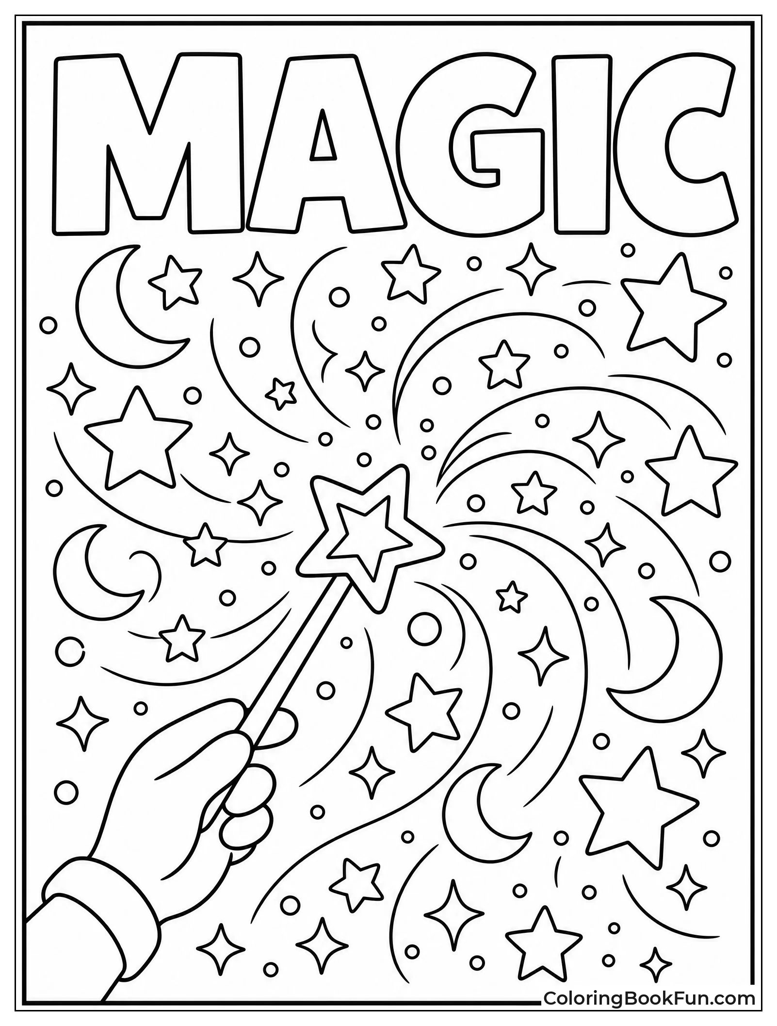 Hand Holds Magic Wand with Sparks