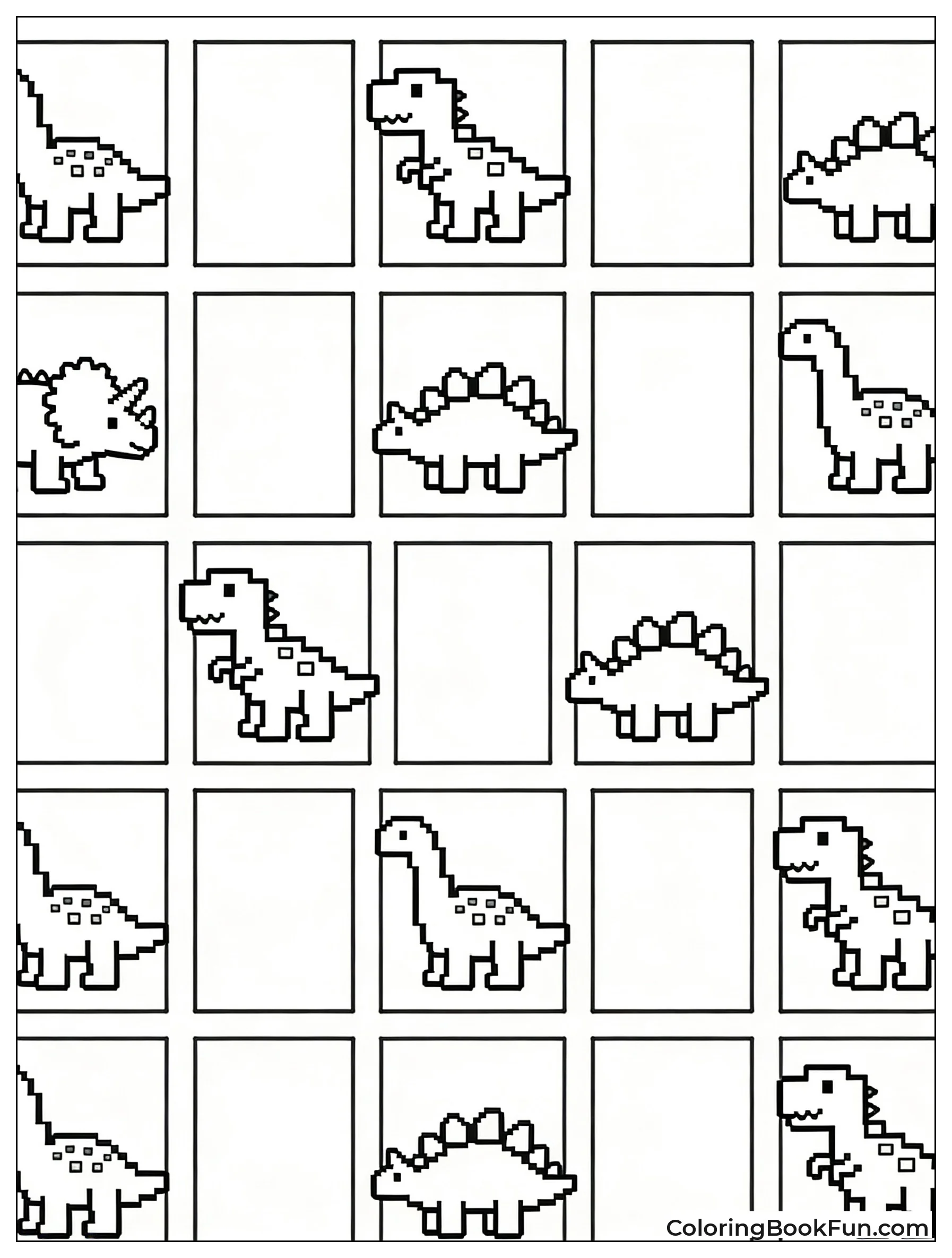 Pixel Dinosaurs Fill the Grid