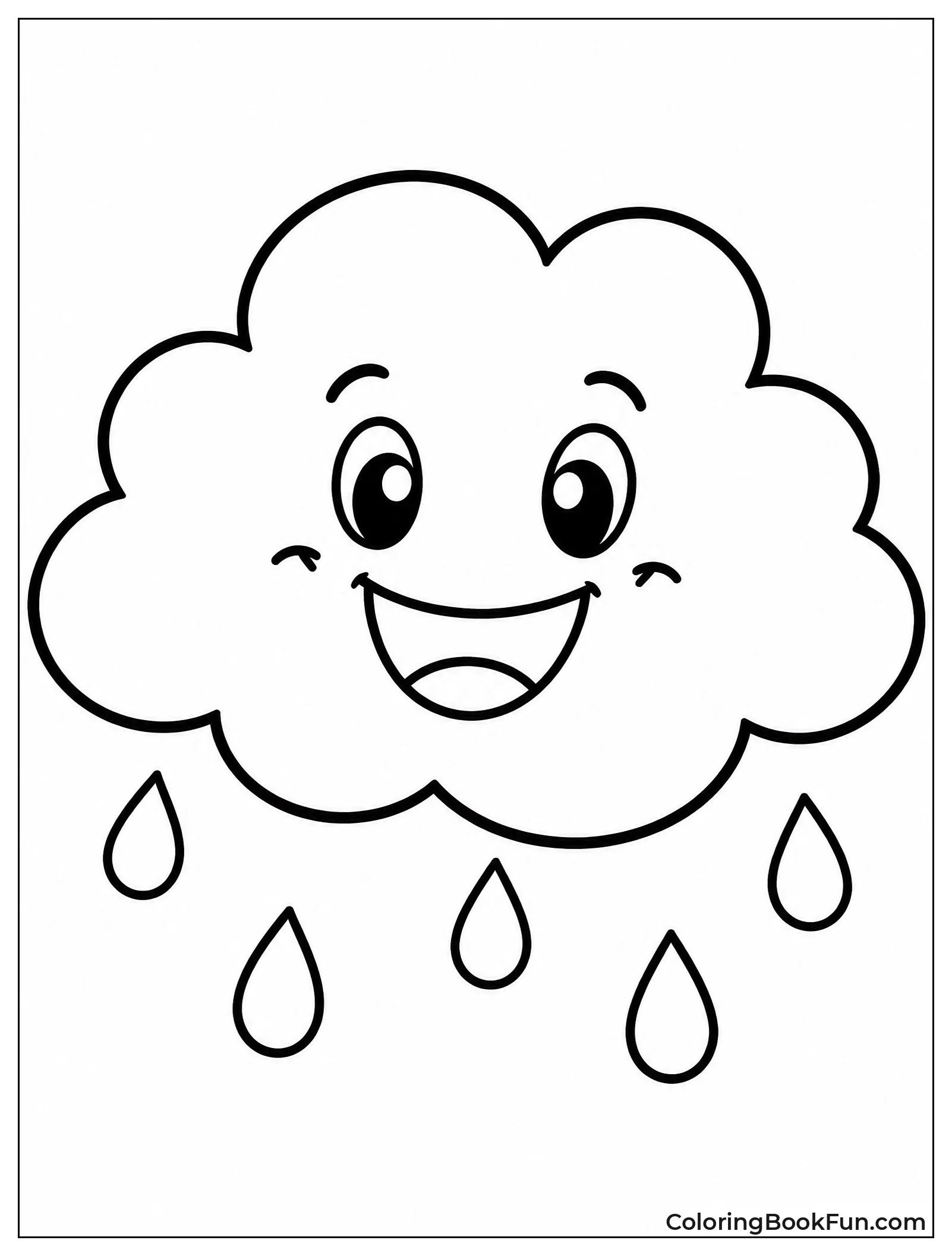 Fluffy Cloud Smiles with Raindrops