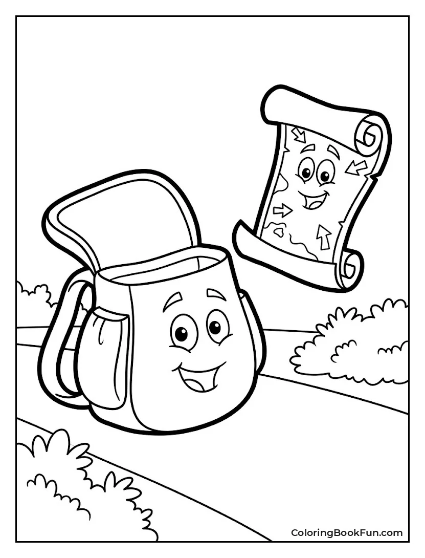 Backpack Opens with Map Ready for Adventure