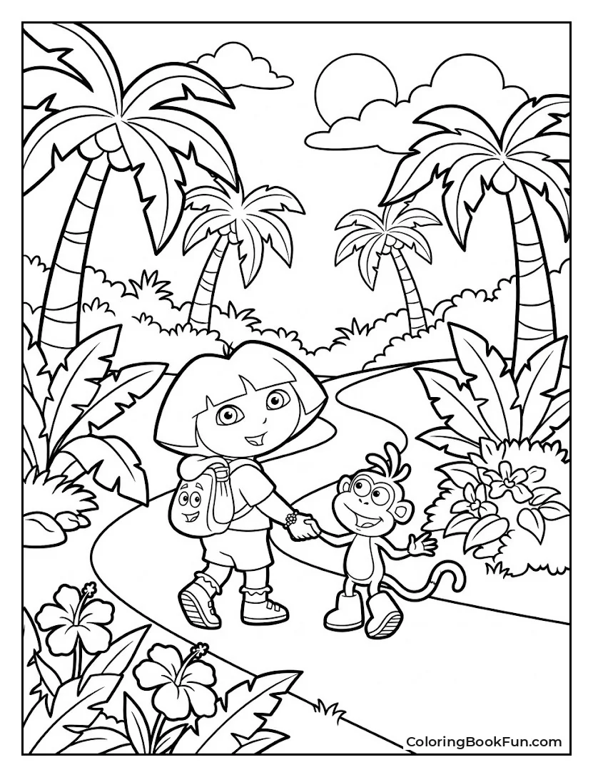 Dora and Boots Walk Through Colorful Jungle