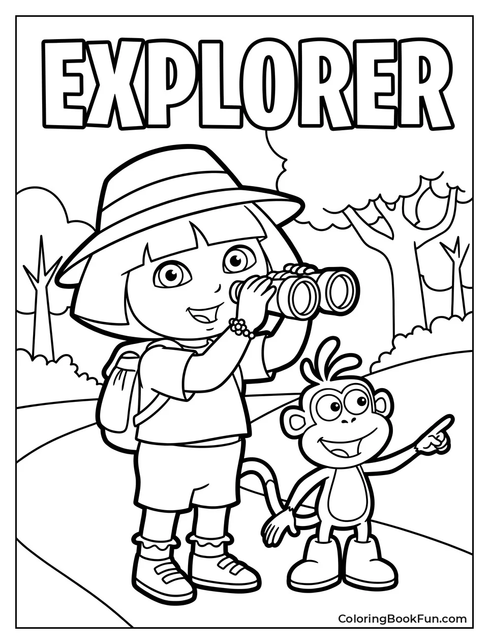 Dora Wears Explorer Hat and Binoculars