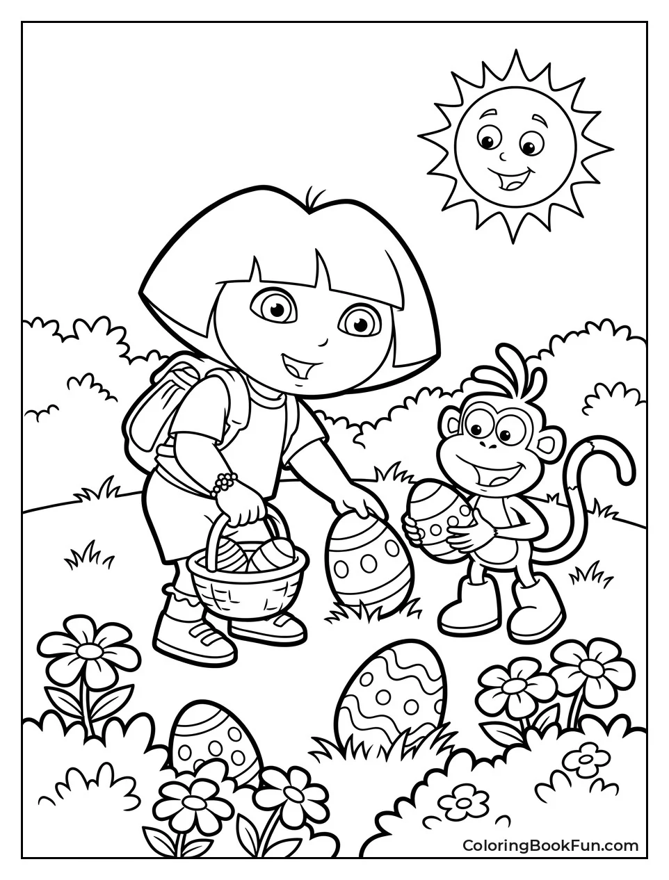 Dora Collects Colorful Eggs in Sunny Meadow