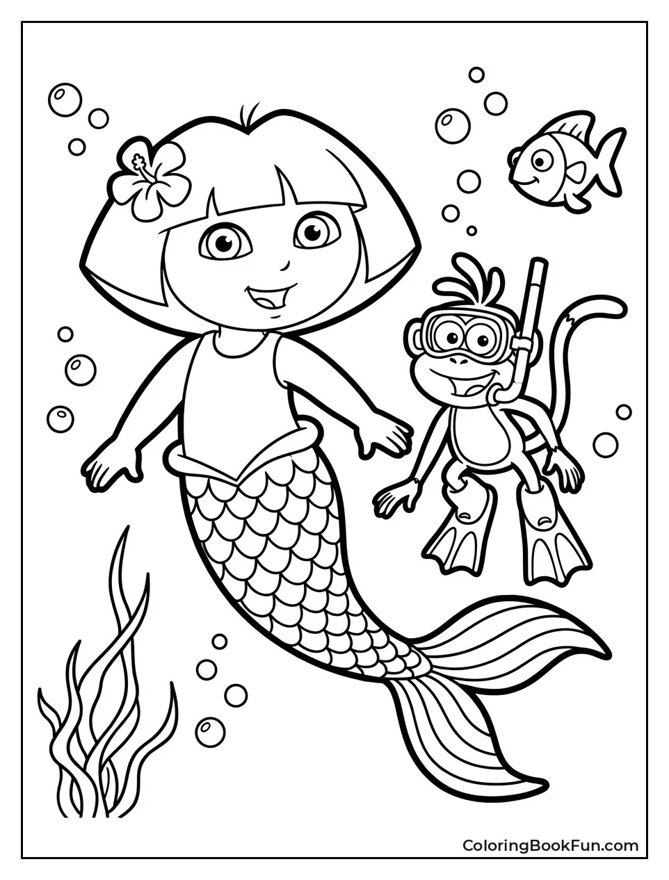 Mermaid Dora Swims with Snorkel Boots