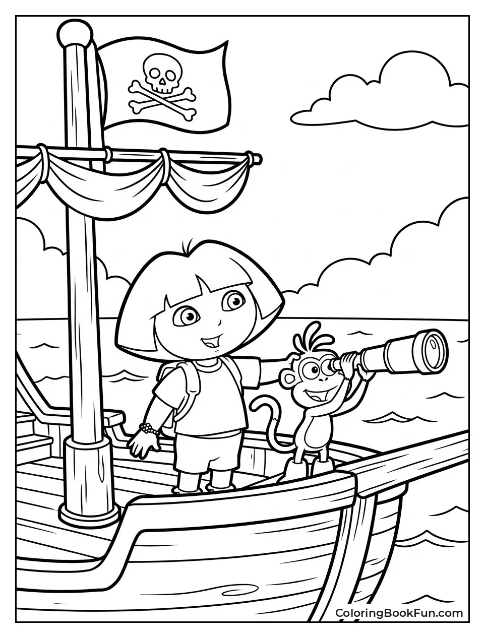 Dora and Boots Sail on Pirate Ship
