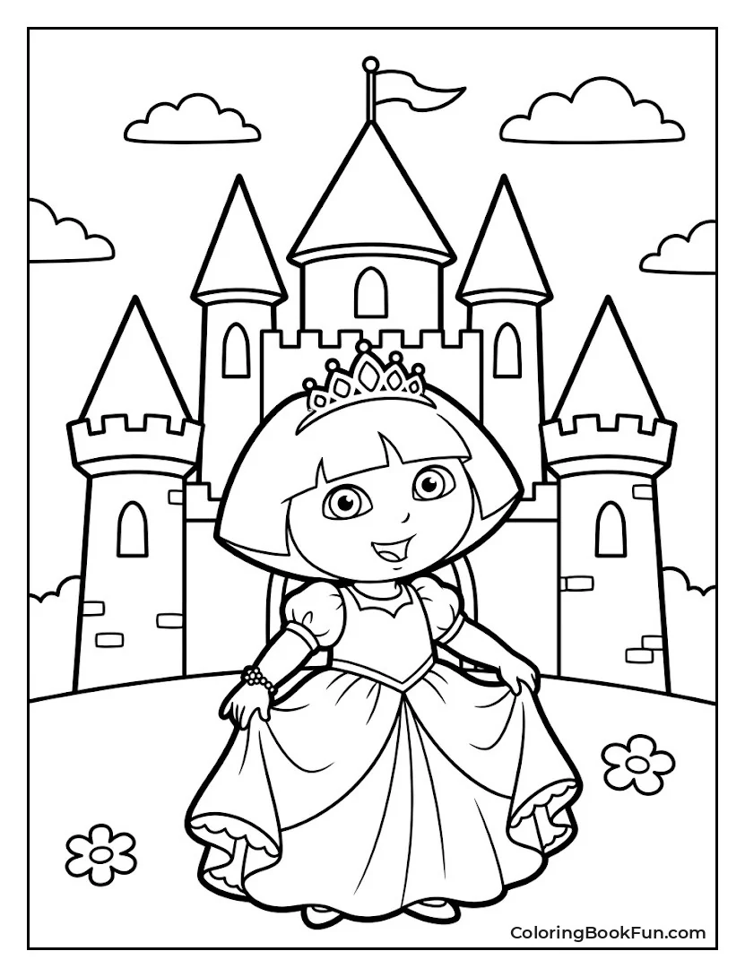 Princess Dora Stands Before Magical Castle