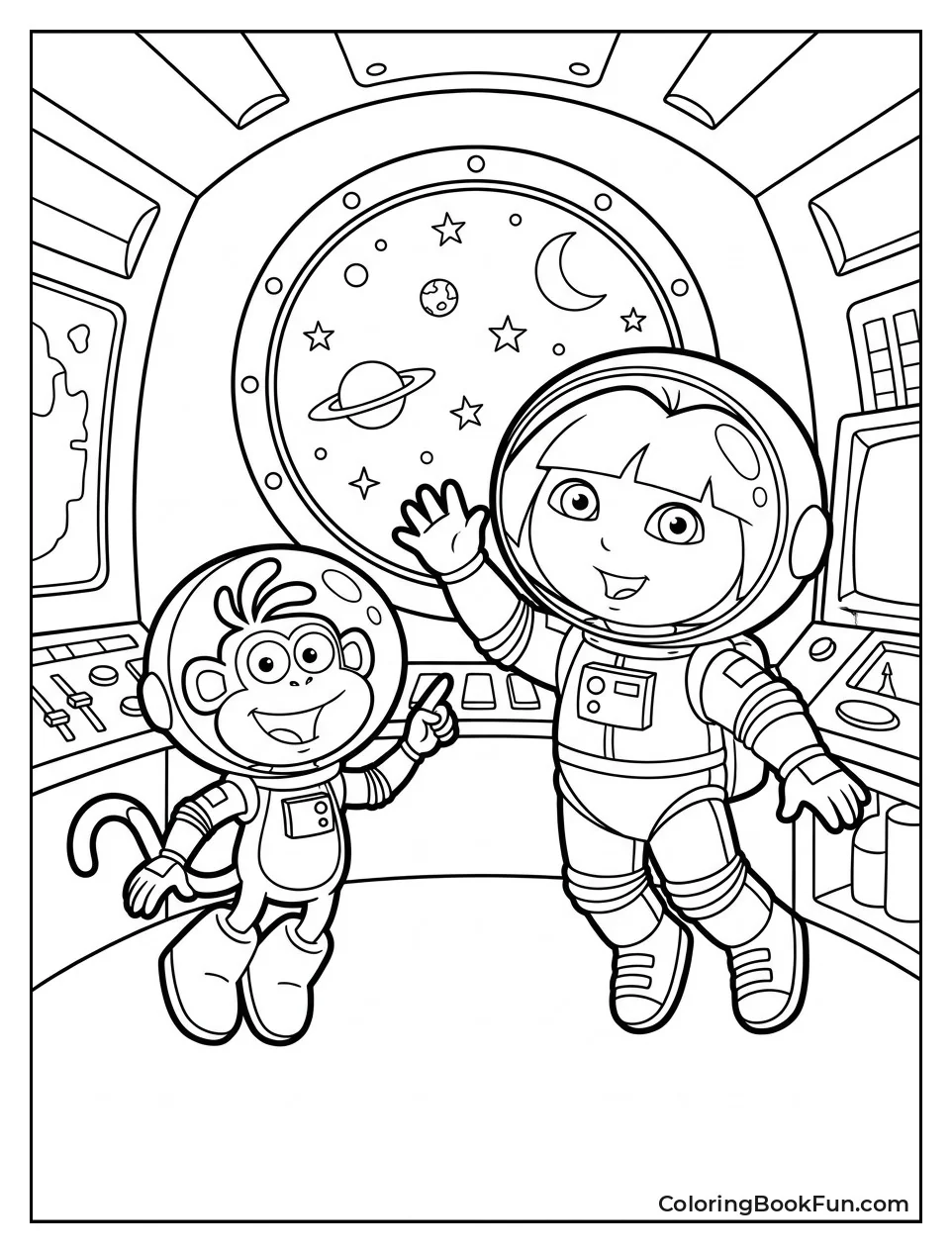 Dora and Boots Float in Space Rocket