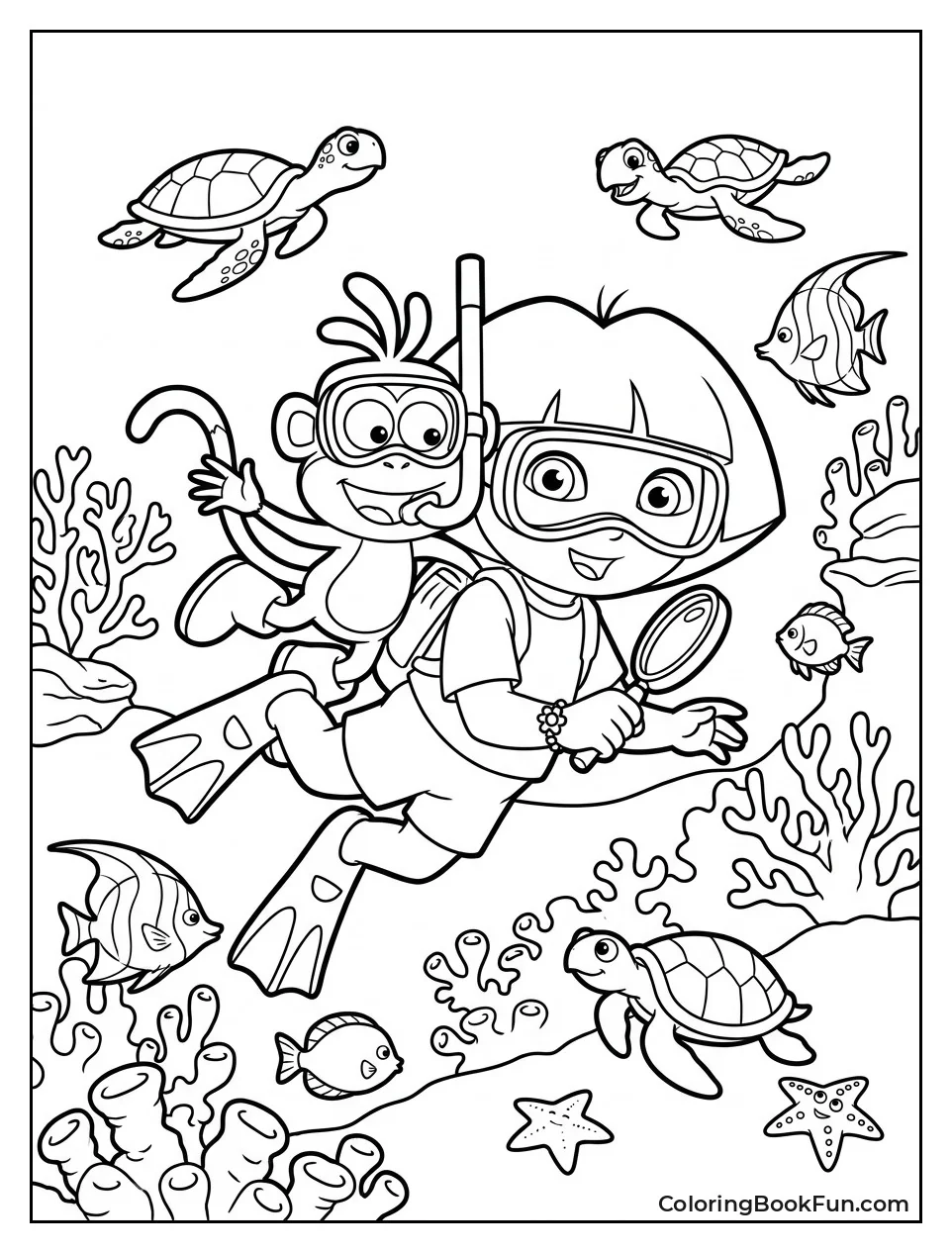 Dora and Boots Swim by Bright Coral Reef